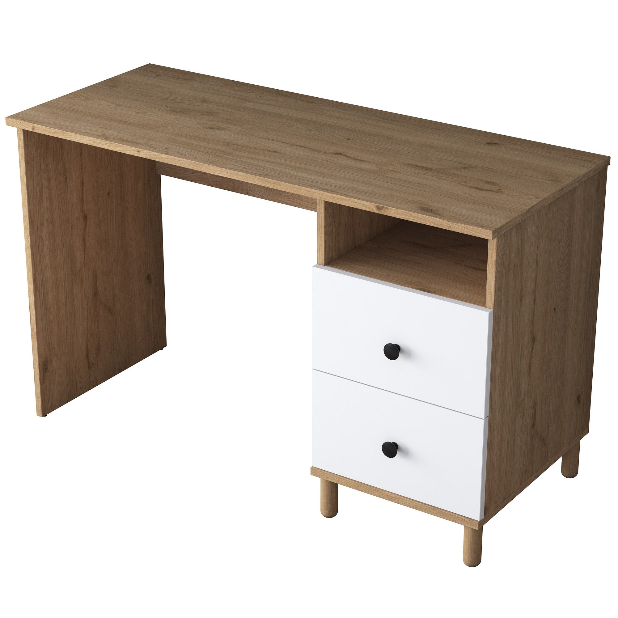 Secretária de Estudo – 120 x 50 x 73,8 cm – Nogueira e Branco – Painéis de Partículas Revestidos a Melamina