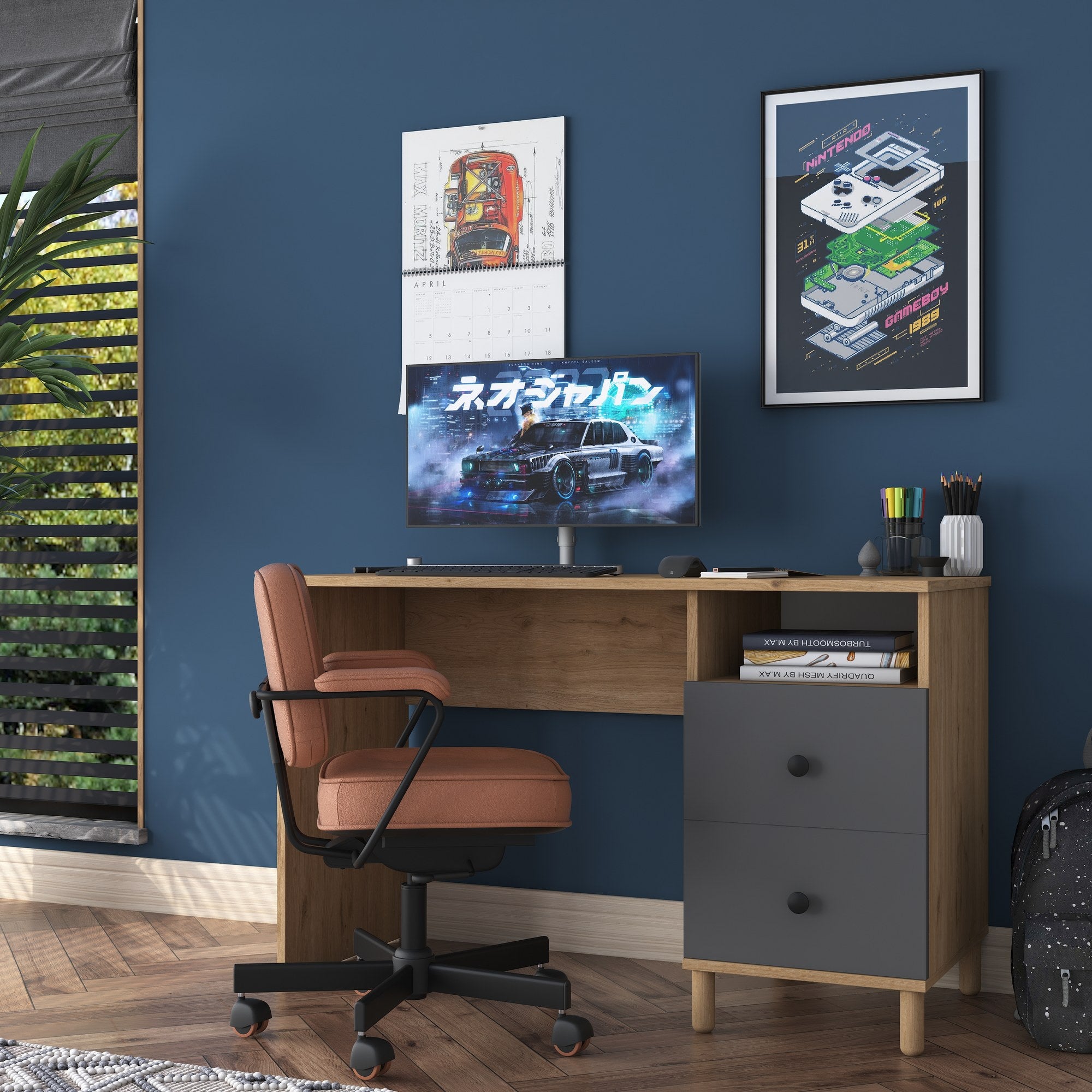 Secretária de Estudo – 120 x 50 x 73,8 cm – Nogueira e Antracite – Painel de Partículas