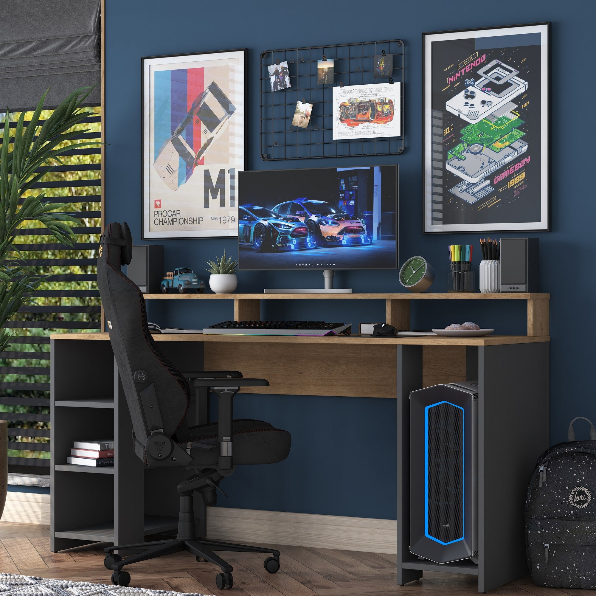 Secretária de Estudo – 160 x 89,5 x 55 cm – Nogueira e Antracite – Painel de Partículas Revestido a Melamina