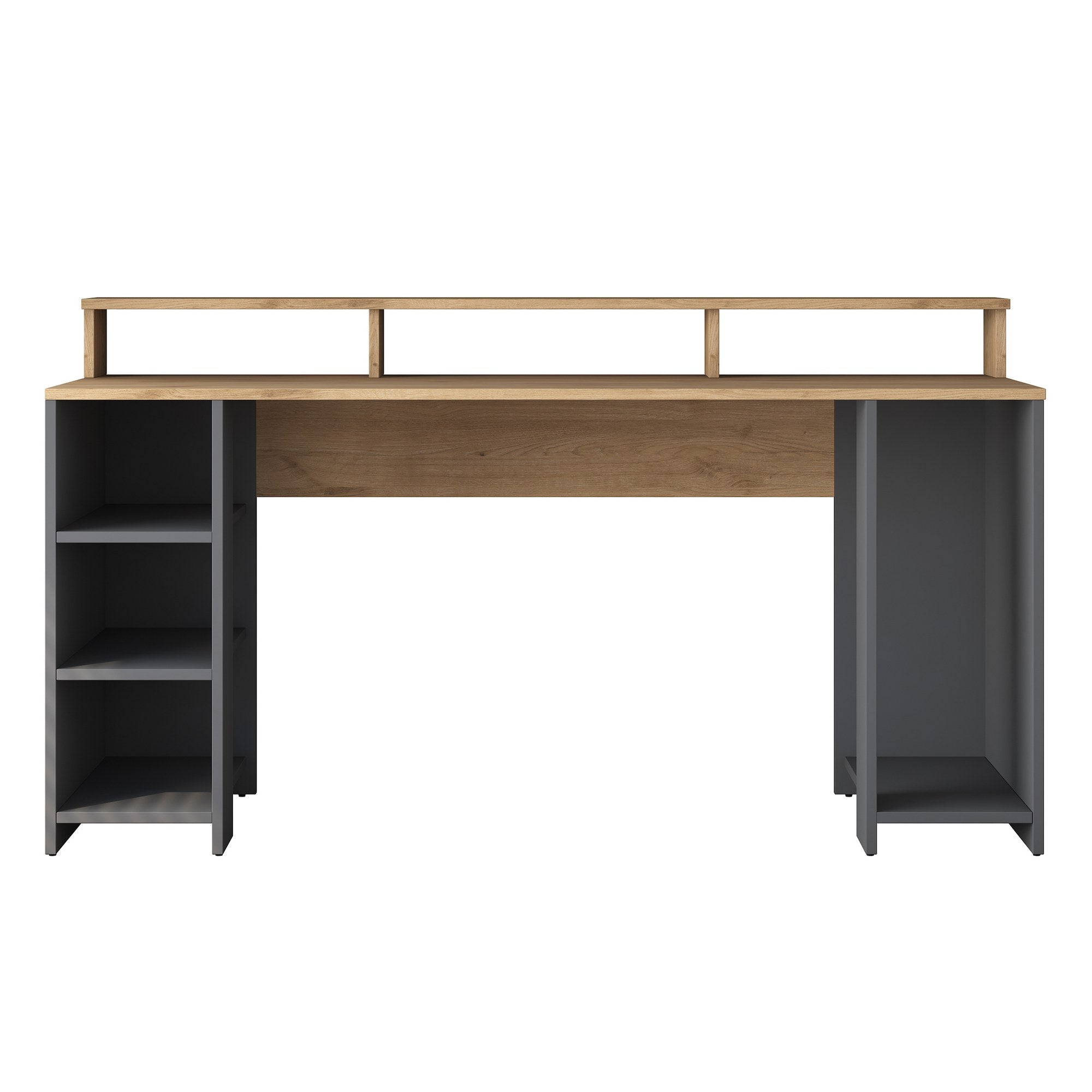 Secretária de Estudo – 160 x 89,5 x 55 cm – Nogueira e Antracite – Painel de Partículas Revestido a Melamina