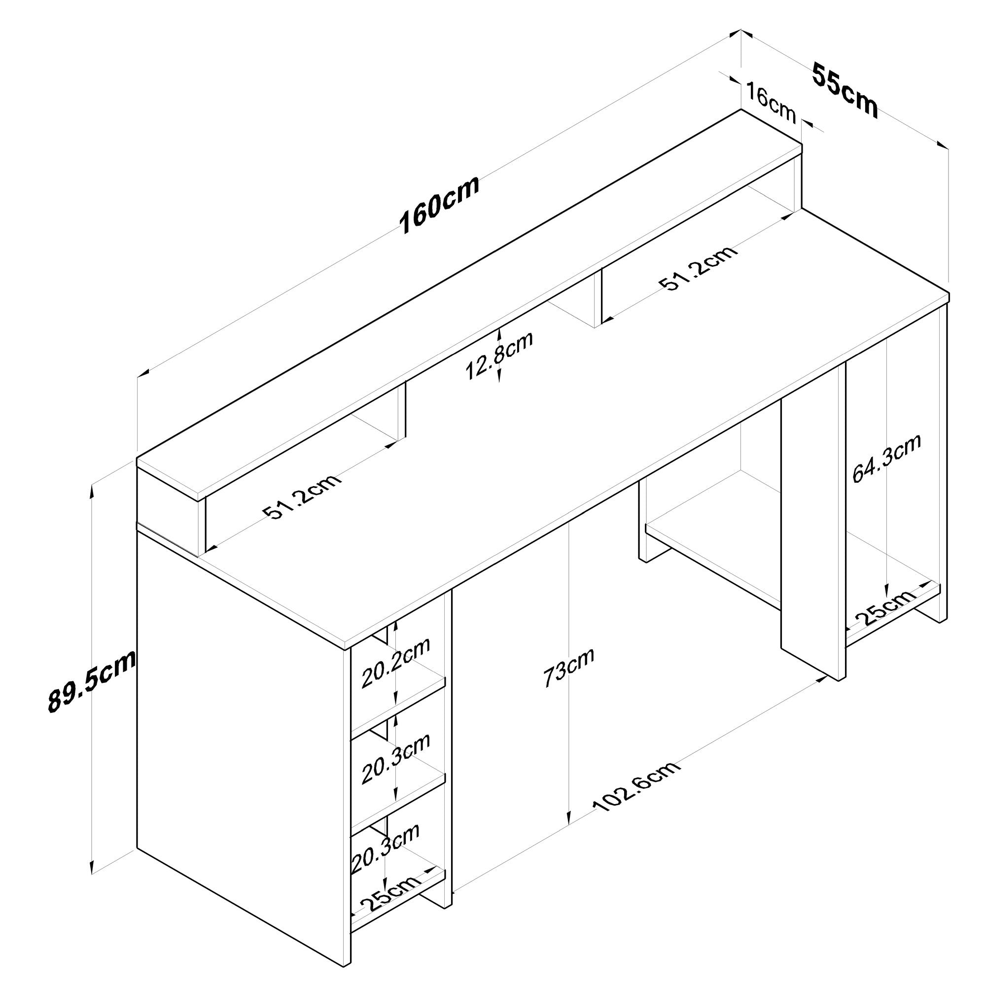 Secretária de Estudo – 160 x 89,5 x 55 cm – Nogueira e Antracite – Painel de Partículas Revestido a Melamina