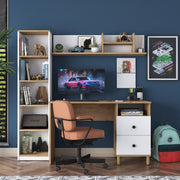 Secretária de Estudo - 120 x 50 x 161,8 cm - Nogueira e Branco - Painel de Partículas revestido a Melamina