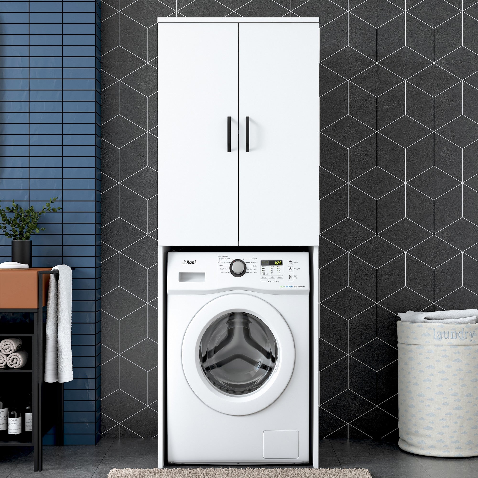 Armário para máquina de lavar – 65 x 181,8 x 62,5 cm – branco – aglomerado