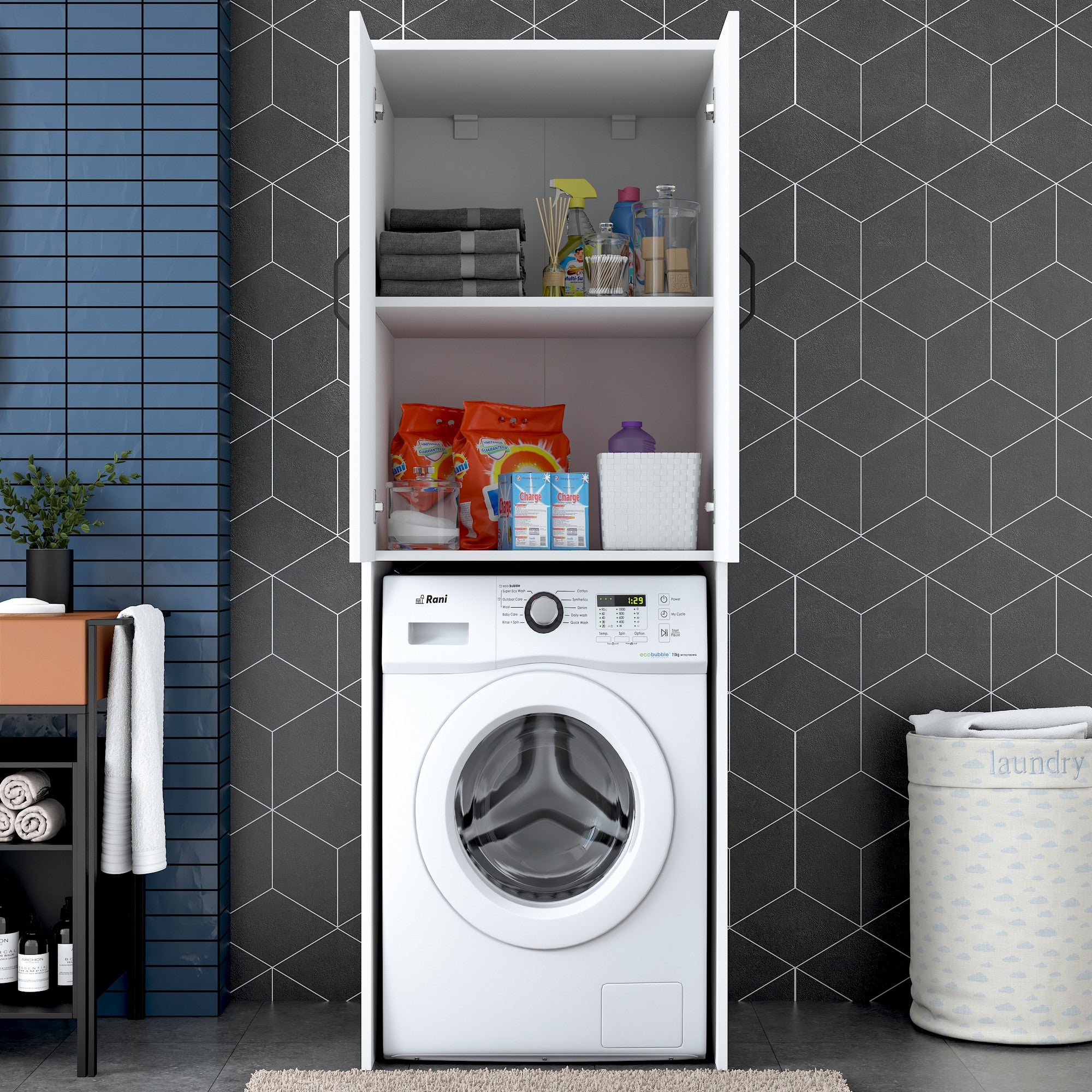 Armário para máquina de lavar – 65 x 181,8 x 62,5 cm – branco – aglomerado