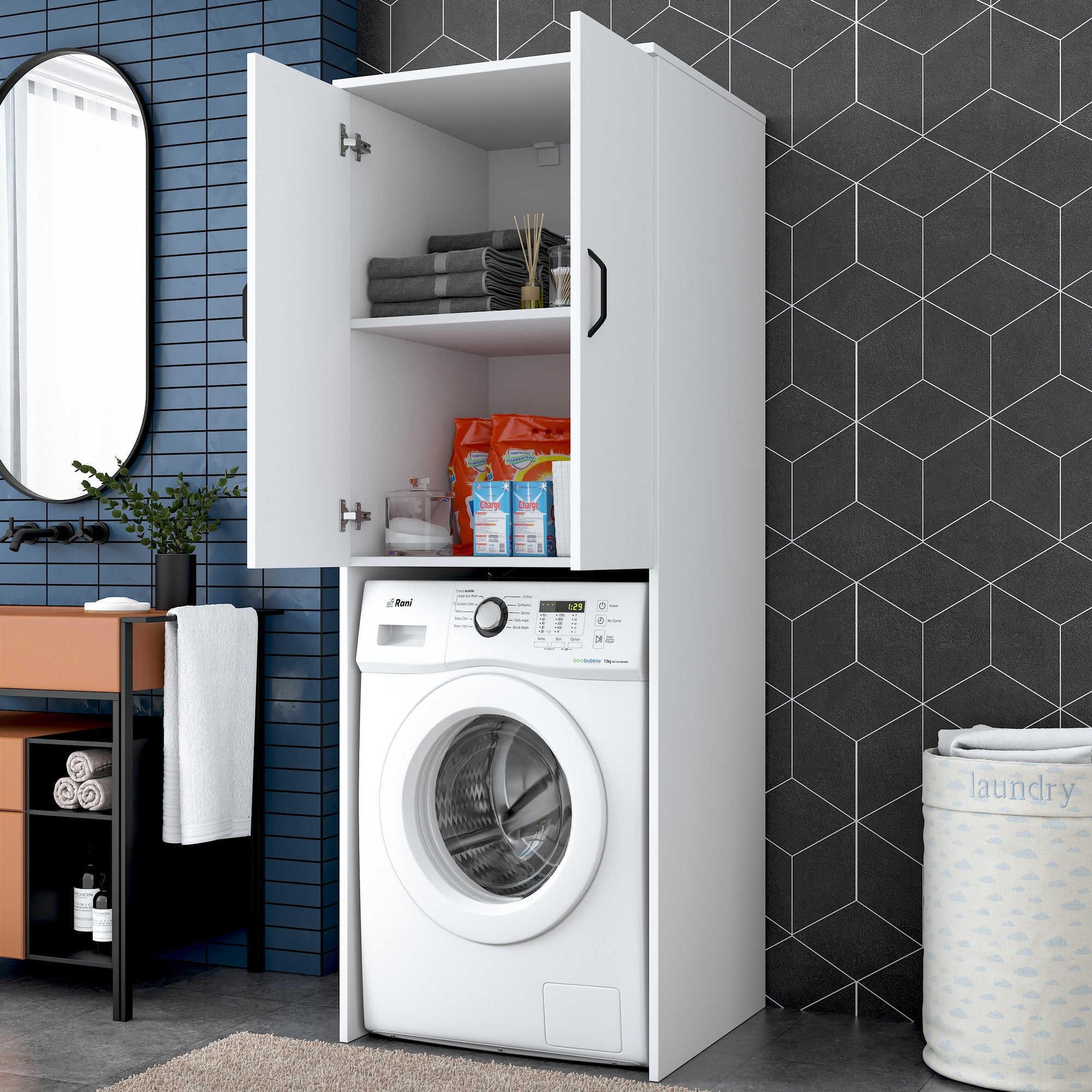 Armário para máquina de lavar – 65 x 181,8 x 62,5 cm – branco – aglomerado