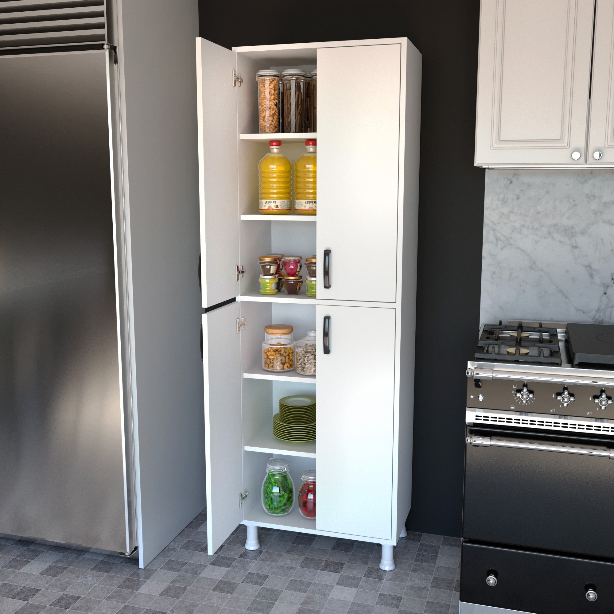 Armário multifuncional – 62,6 x 191 x 35,8 cm – Branco – Painel de partículas revestido em melamina