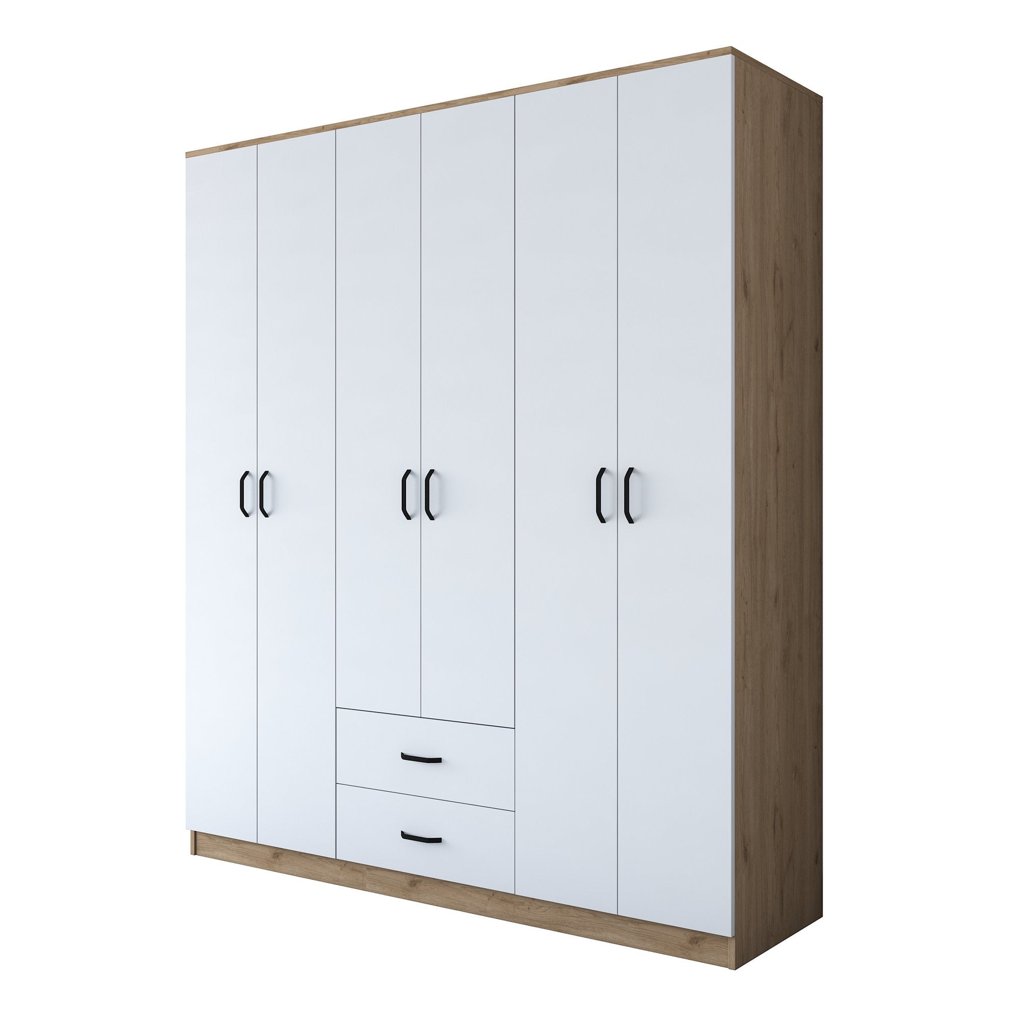 Guarda-roupa elegante – 180 cm x 210 cm x 51,5 cm – Nogueira e Branco – Painel de partículas revestido a melamina
