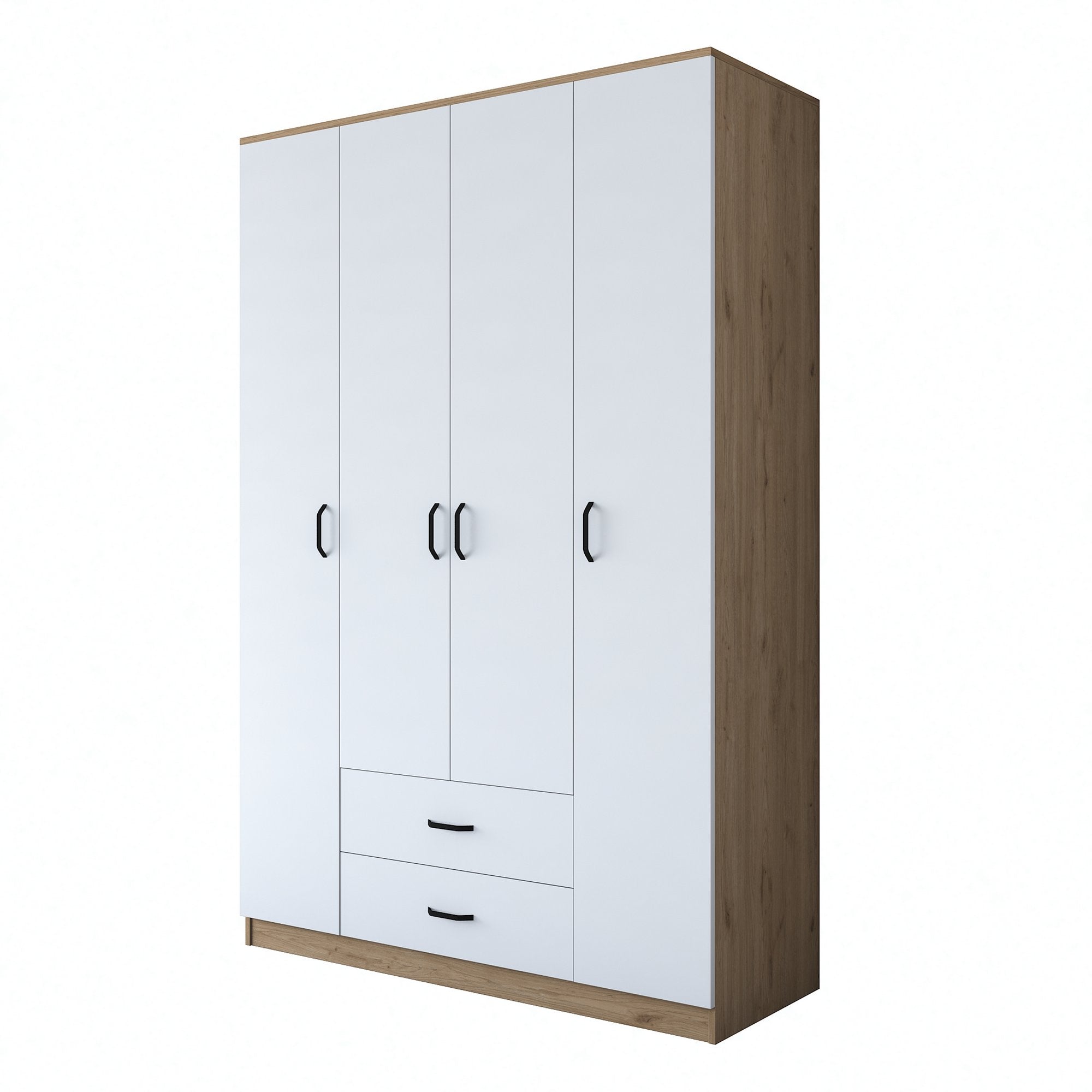Guarda-roupa elegante – 140 x 210 x 51,5 cm – Nogueira e Branco – Painel de partículas revestido de melamina