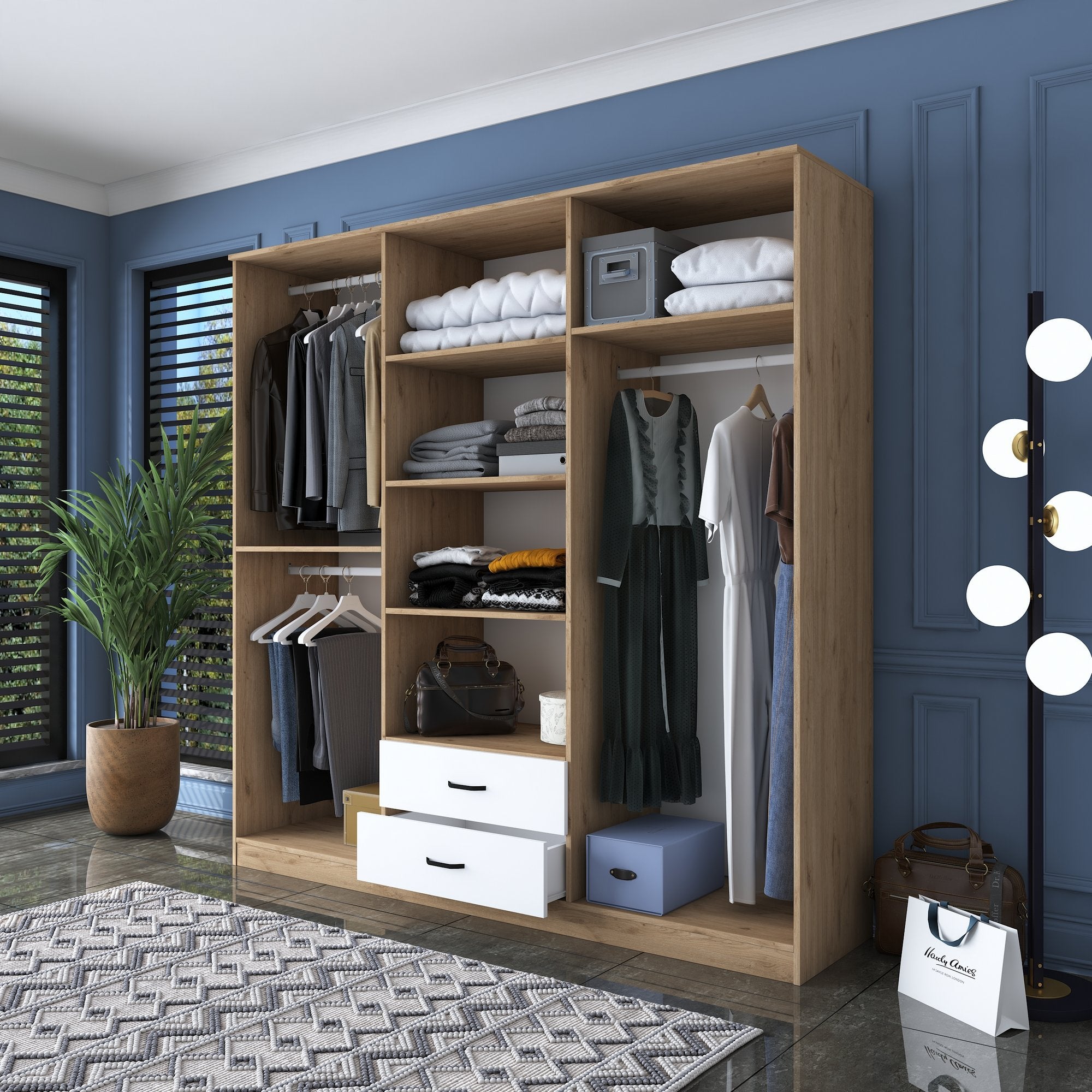 Guarda-roupa – 210 x 210 x 51,5 cm – Nogueira e Branco – Painel de partículas revestido em melamina