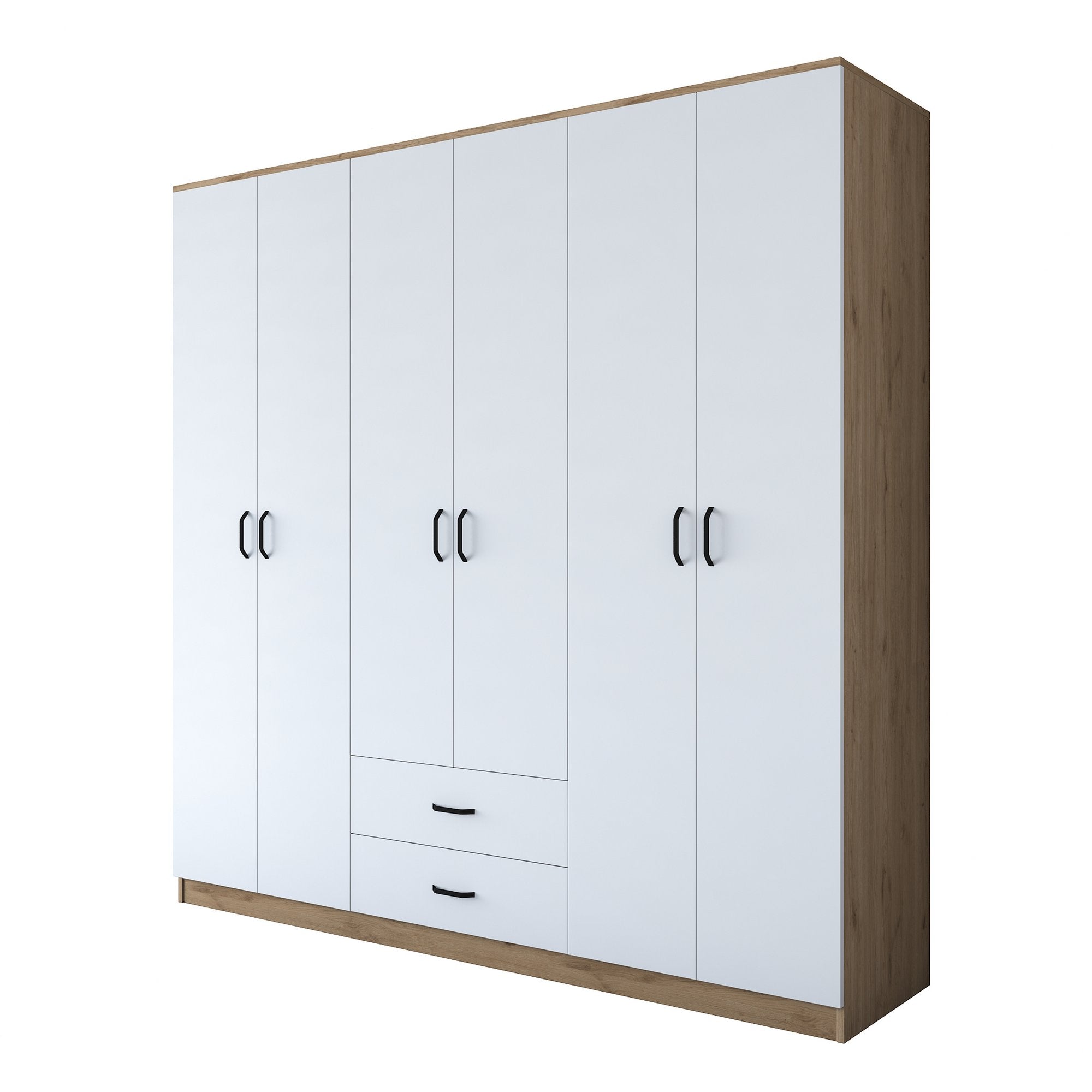 Guarda-roupa – 210 x 210 x 51,5 cm – Nogueira e Branco – Painel de partículas revestido em melamina
