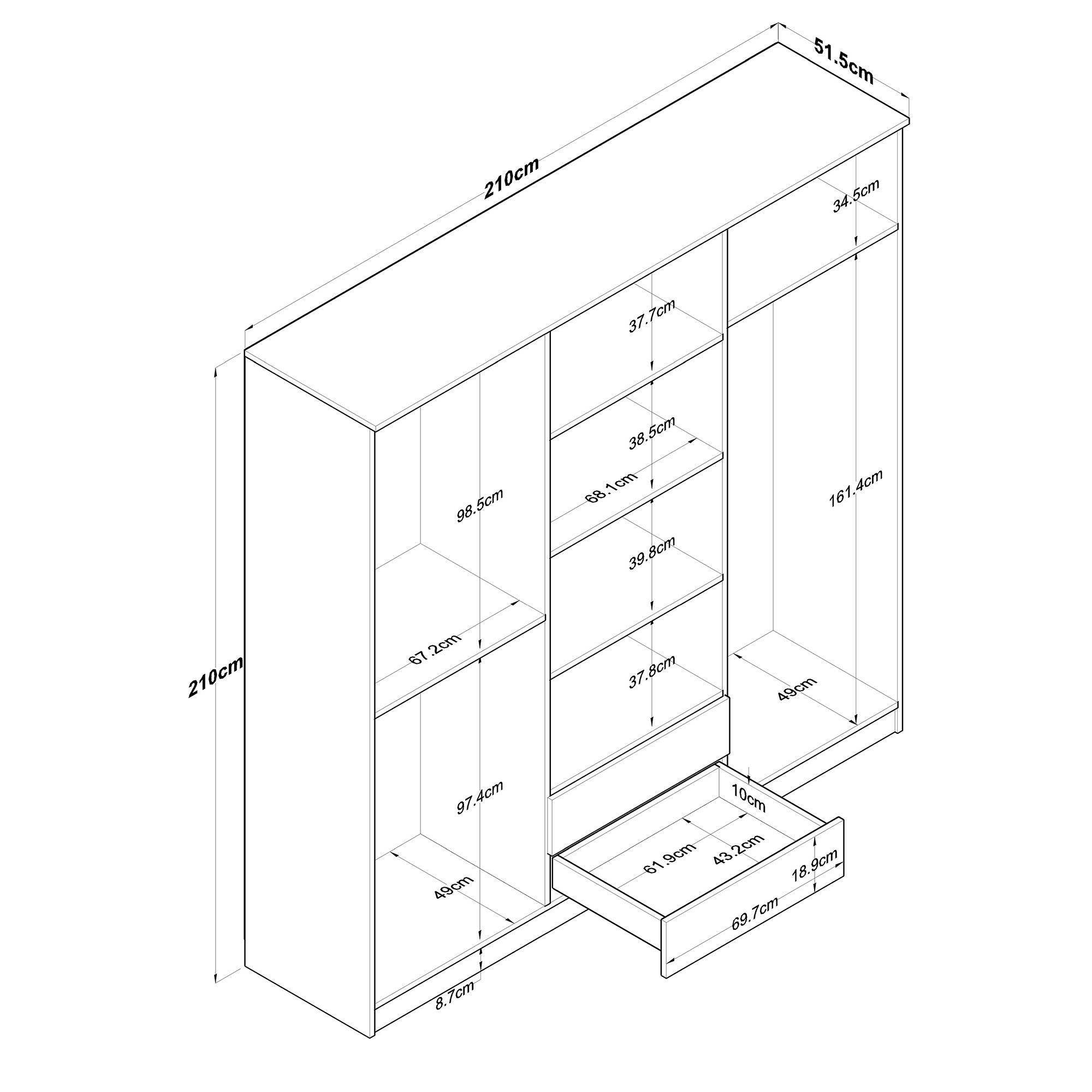 Guarda-roupa – 210 x 210 x 51,5 cm – Nogueira e Branco – Painel de partículas revestido em melamina