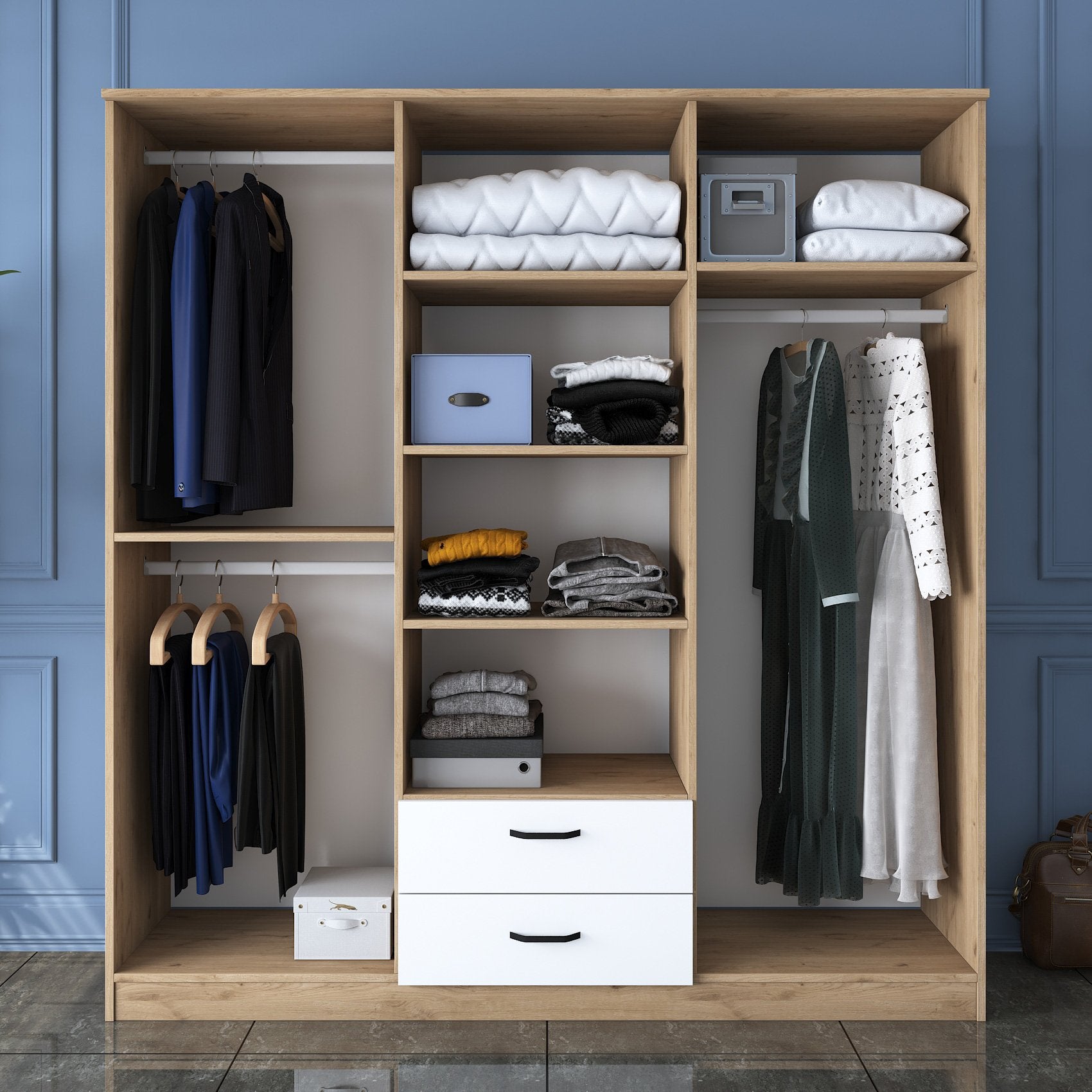 Guarda-roupa de parede elegante – 180 x 190,8 x 47,3 cm – nogueira e branco – painel de partículas