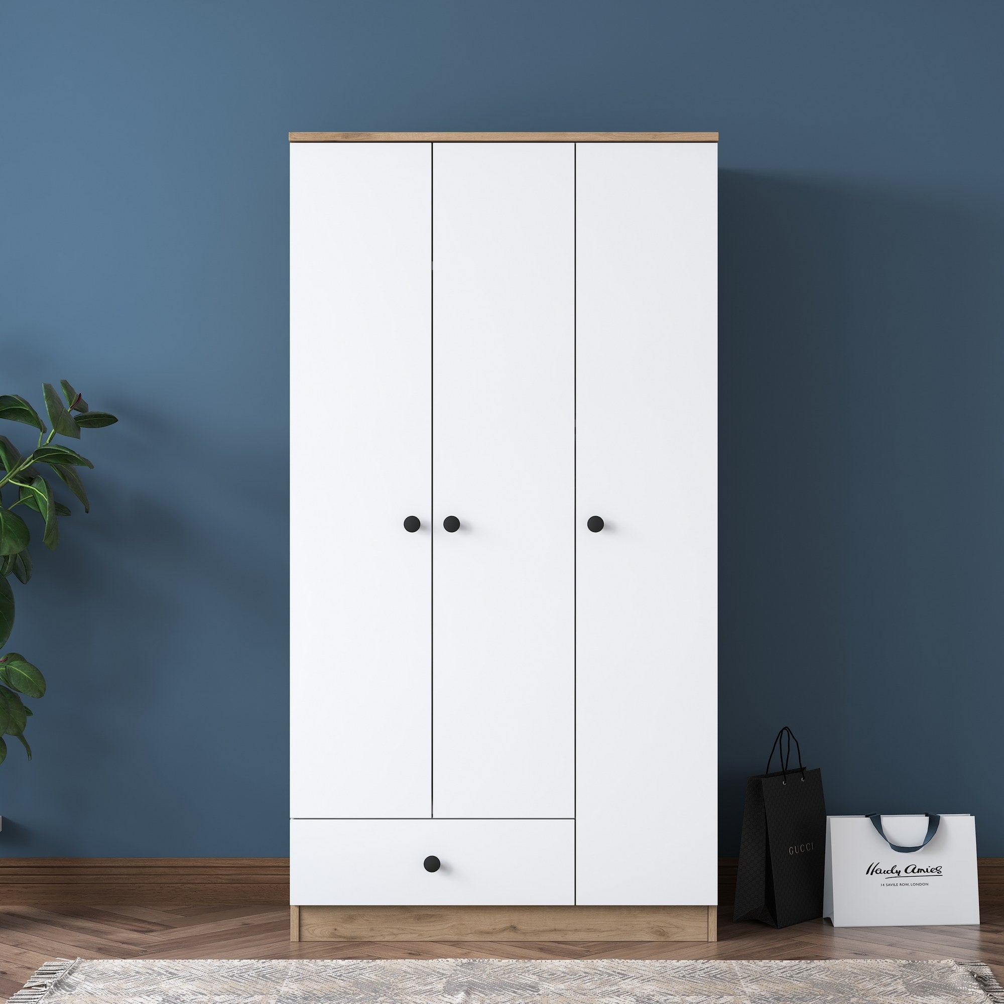 Guarda-roupa escandinavo – 90 x 170 x 42,5 cm – Nogueira e Branco – Painel de partículas revestido a melamina