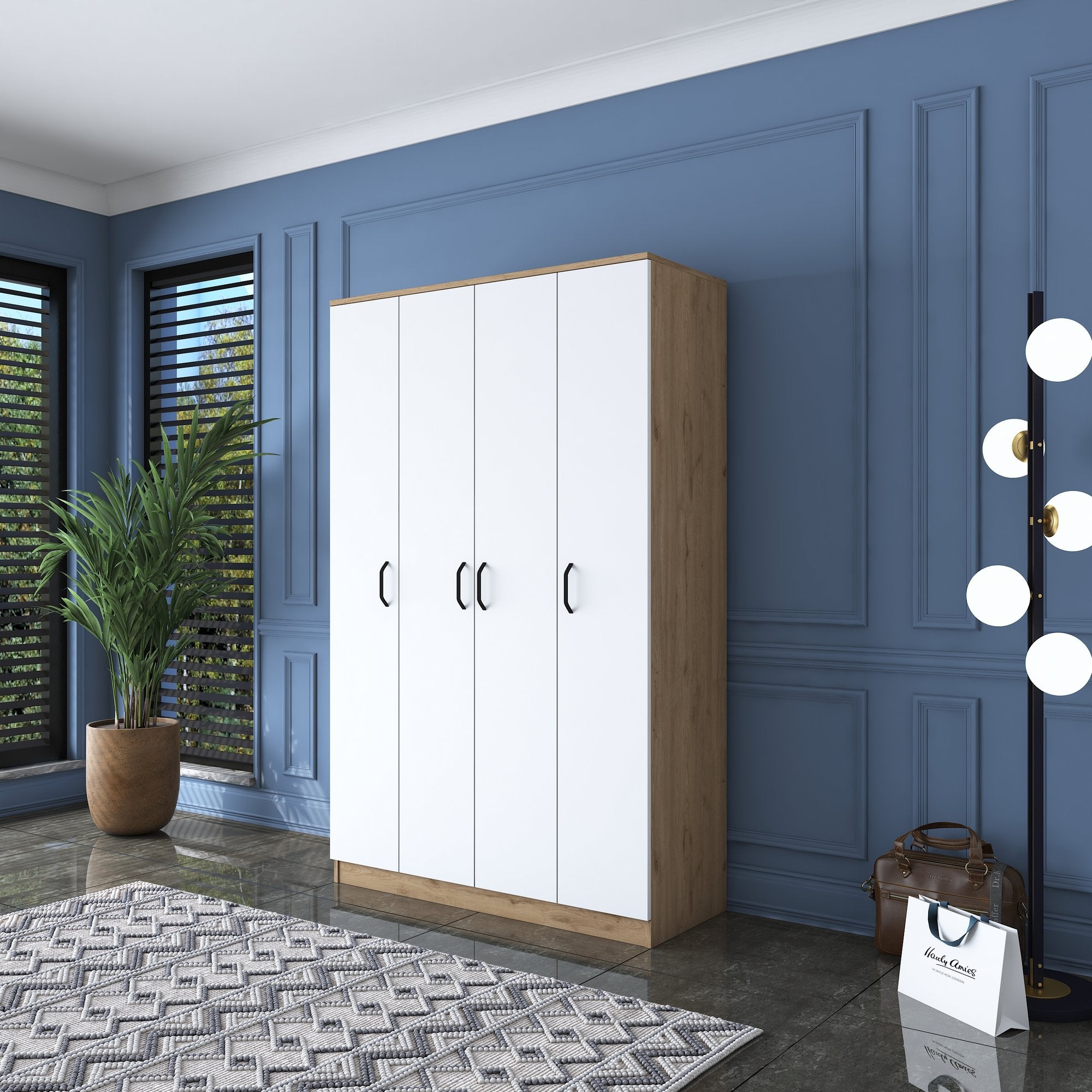 Guarda-roupa de painel de partículas revestido a melamina – 120 x 190,8 x 47,3 cm – nogueira e branco