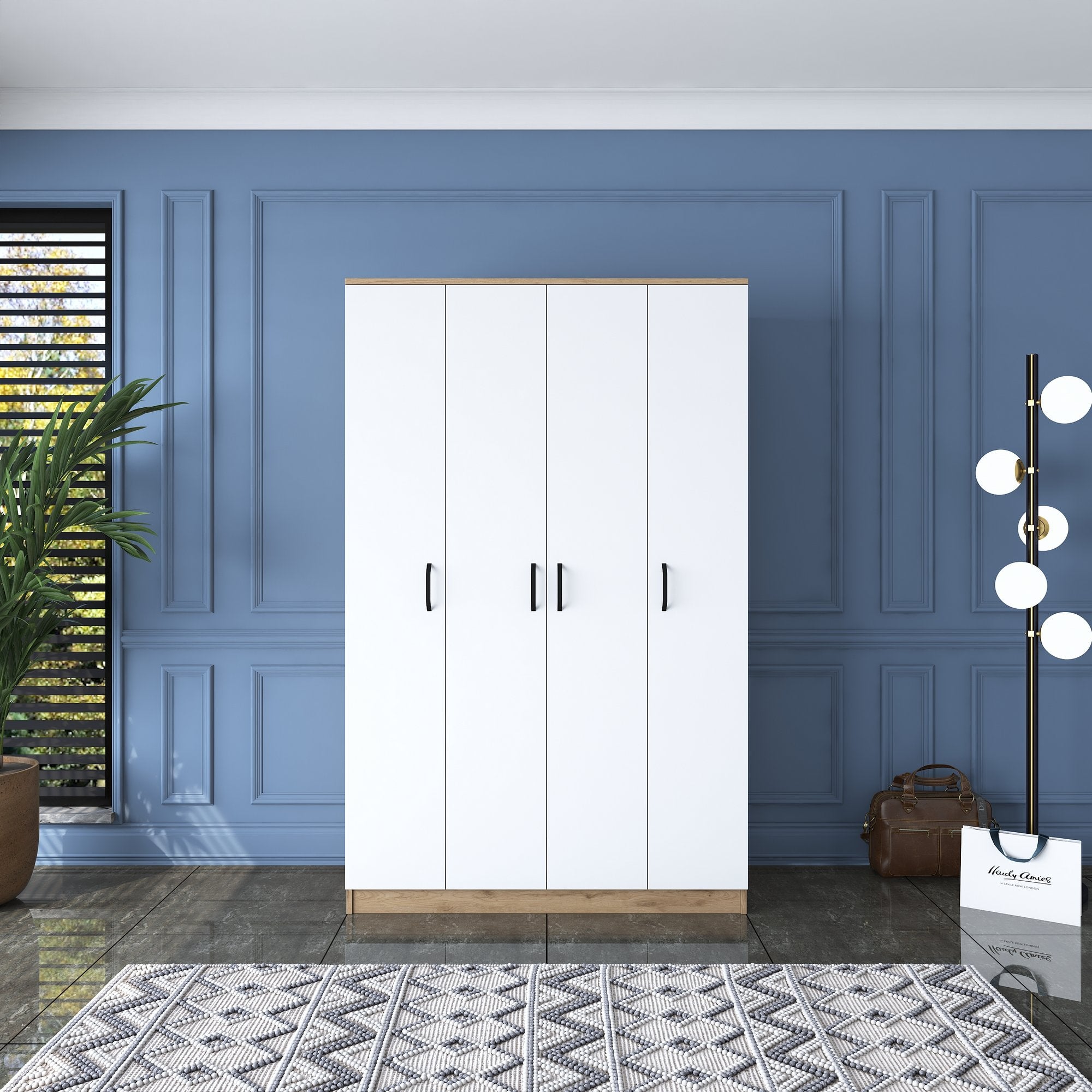 Guarda-roupa de painel de partículas revestido a melamina – 120 x 190,8 x 47,3 cm – nogueira e branco