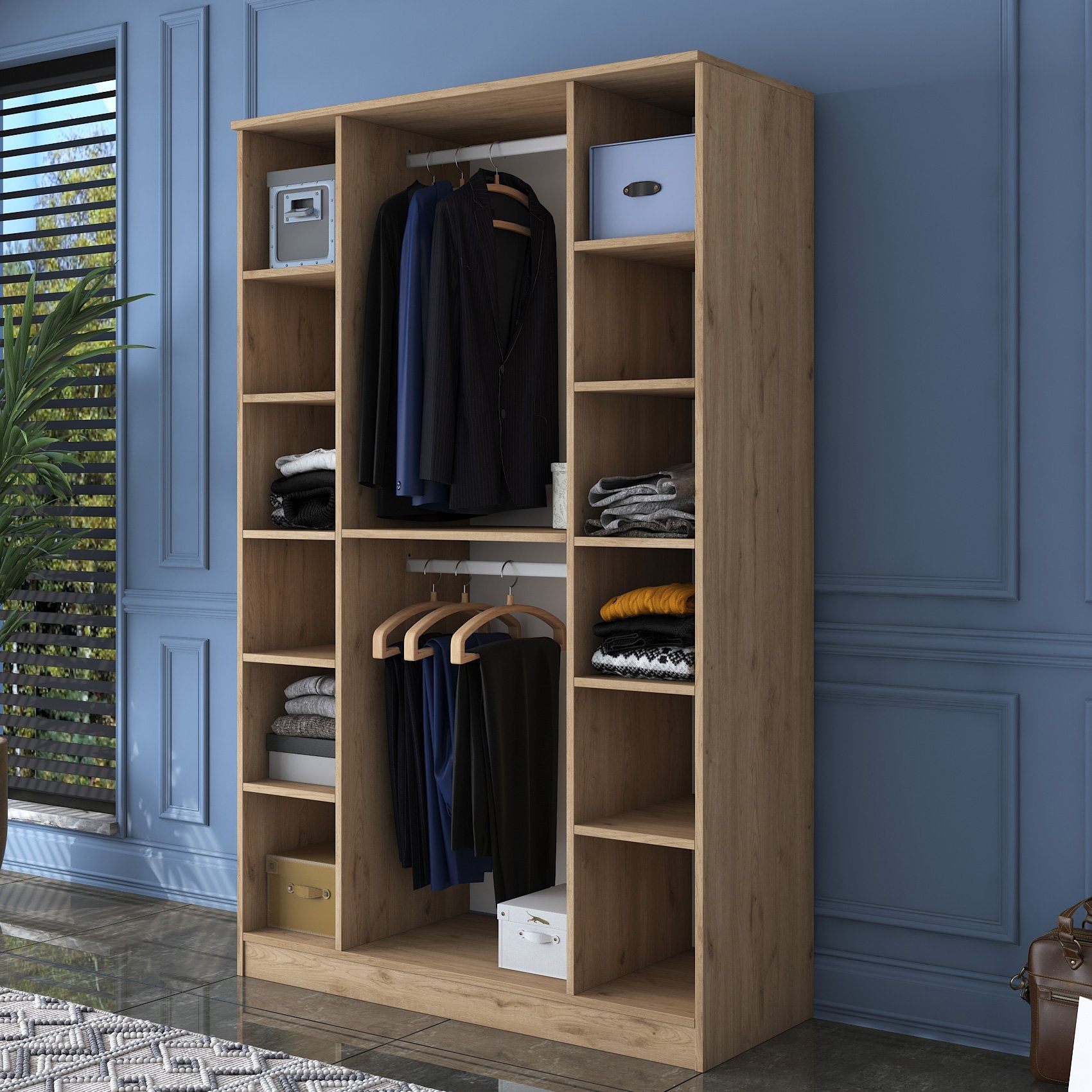 Guarda-roupa de painel de partículas revestido a melamina – 120 x 190,8 x 47,3 cm – nogueira e branco