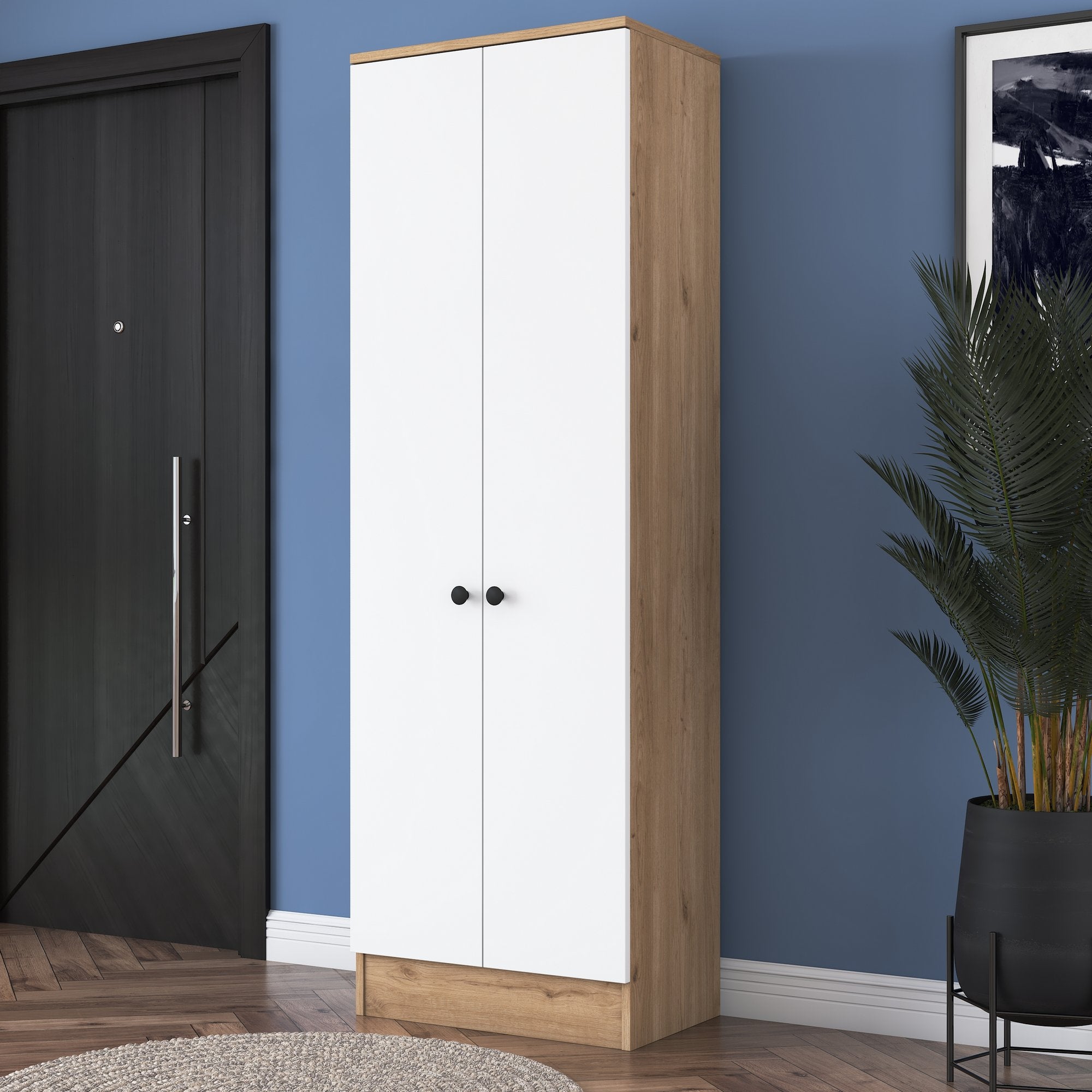 Guarda-roupa escandinavo – 59,8 x 182,8 x 37,5 cm – nogueira e branco – painel de partículas revestido a melamina