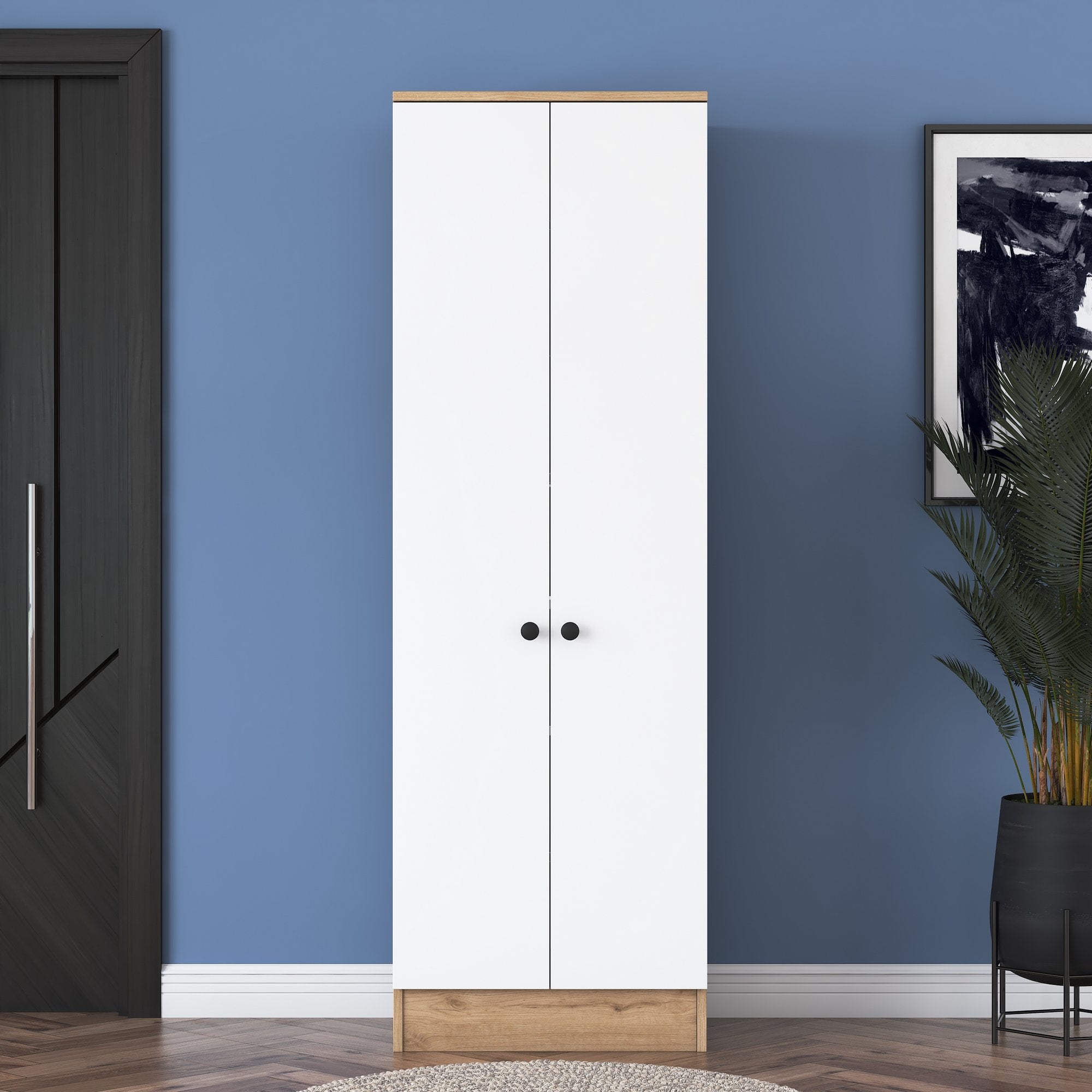 Guarda-roupa escandinavo – 59,8 x 182,8 x 37,5 cm – nogueira e branco – painel de partículas revestido a melamina