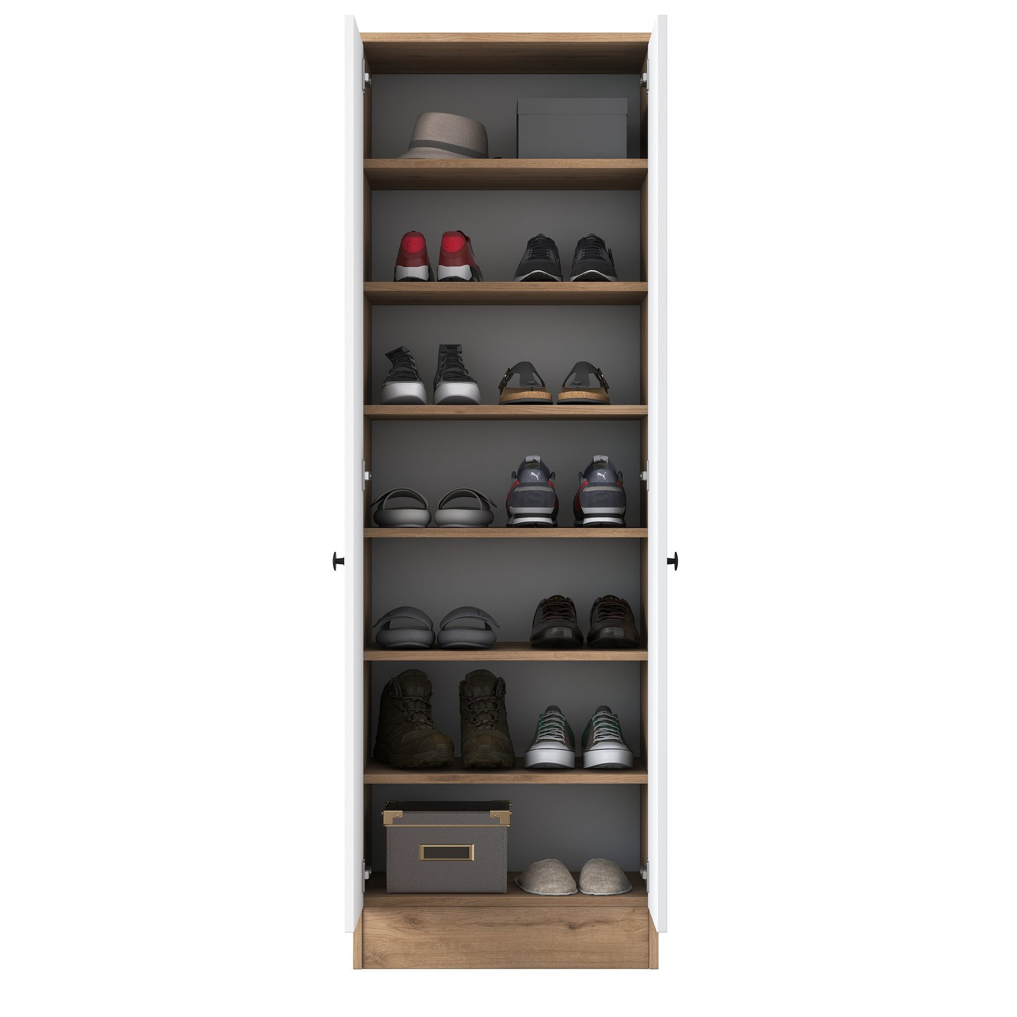 Guarda-roupa escandinavo – 59,8 x 182,8 x 37,5 cm – nogueira e branco – painel de partículas revestido a melamina