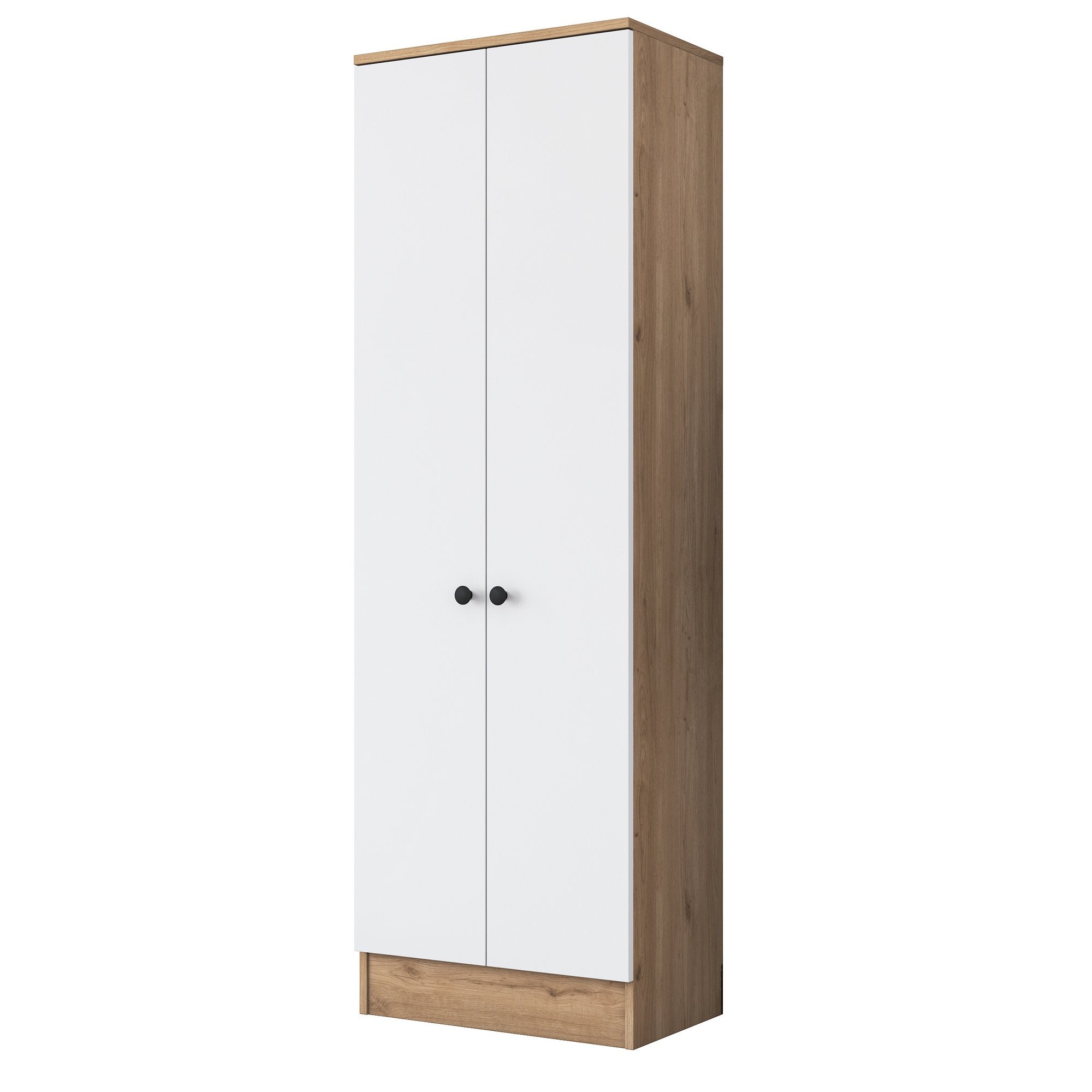 Guarda-roupa escandinavo – 59,8 x 182,8 x 37,5 cm – nogueira e branco – painel de partículas revestido a melamina