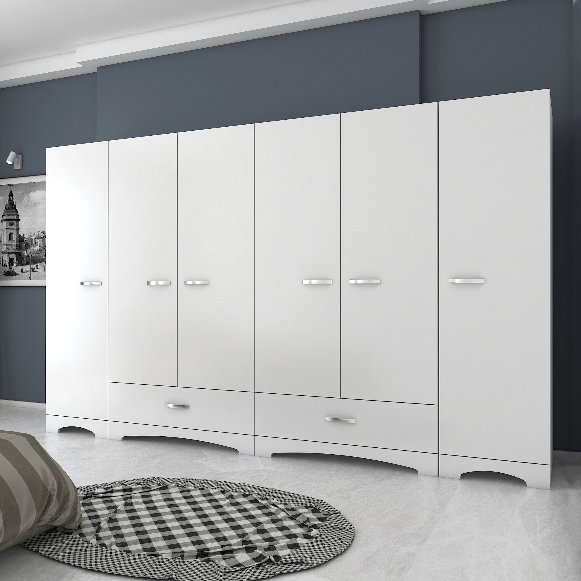 Guarda-roupa – 243 cm x 181 cm x 47,6 cm – Branco – Aglomerado E1 revestido a melamina