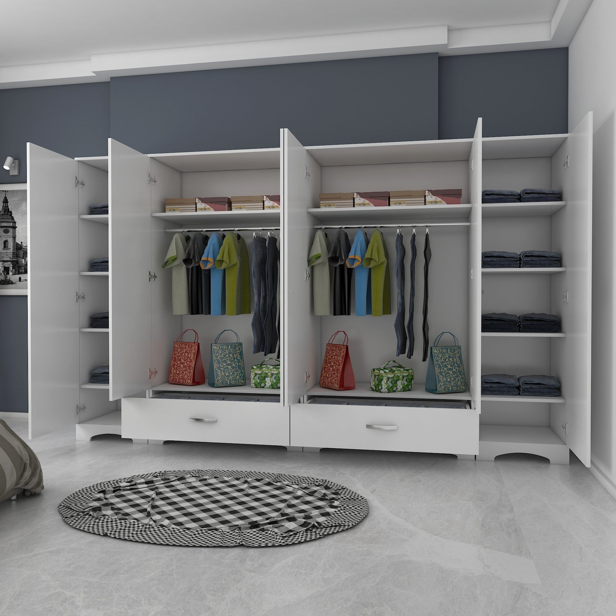Guarda-roupa – 243 cm x 181 cm x 47,6 cm – Branco – Aglomerado E1 revestido a melamina