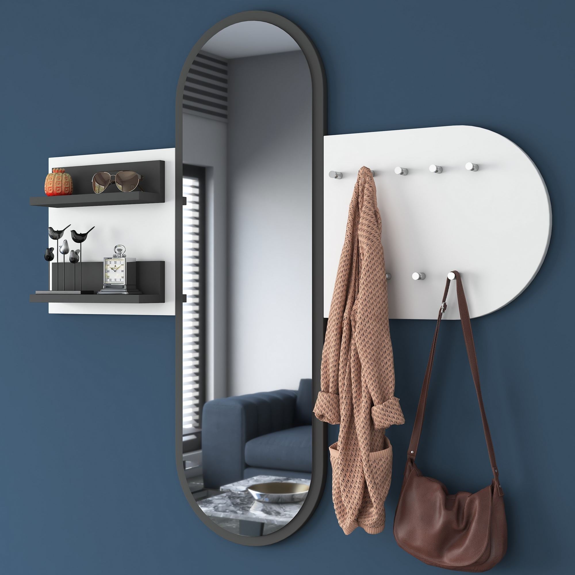 Elegante Suporte de Hall, Branco, 125 x 120 x 12 cm | 100% Aglomerado E1 Revestido com Melamina, 18 mm de Espessura | Montável na Parede com Várias Prateleiras e Cabides