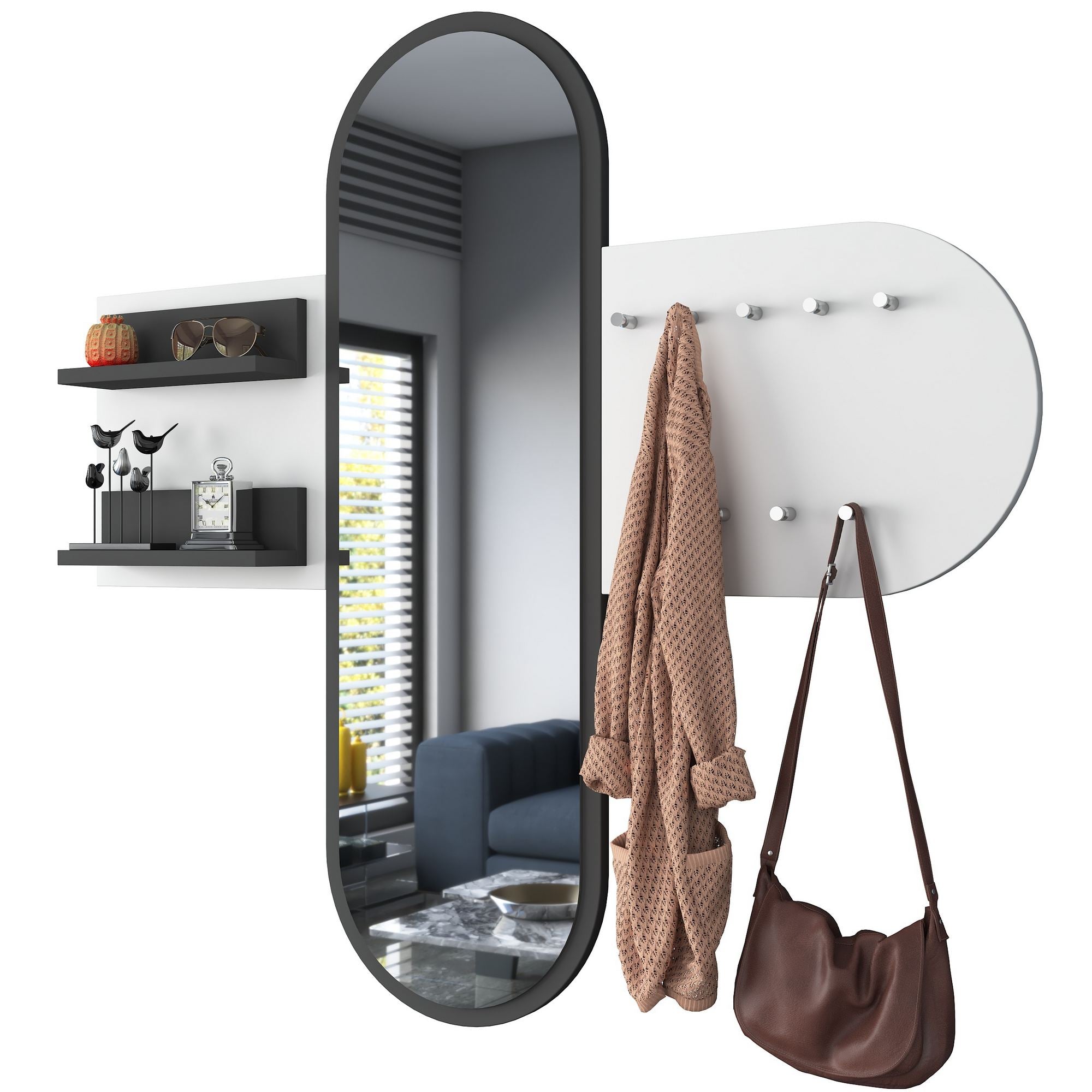 Elegante Suporte de Hall, Branco, 125 x 120 x 12 cm | 100% Aglomerado E1 Revestido com Melamina, 18 mm de Espessura | Montável na Parede com Várias Prateleiras e Cabides