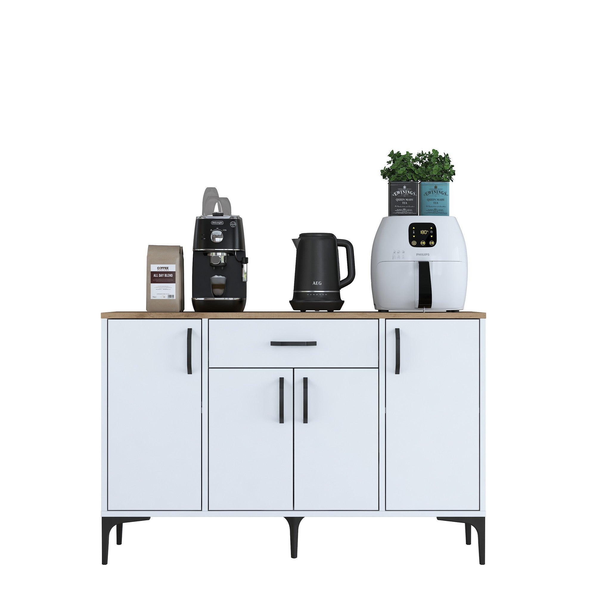 Armário multifuncional versátil – 120 x 78,6 x 40 cm – Branco e nogueira – Aglomerado E1 revestido em melamina