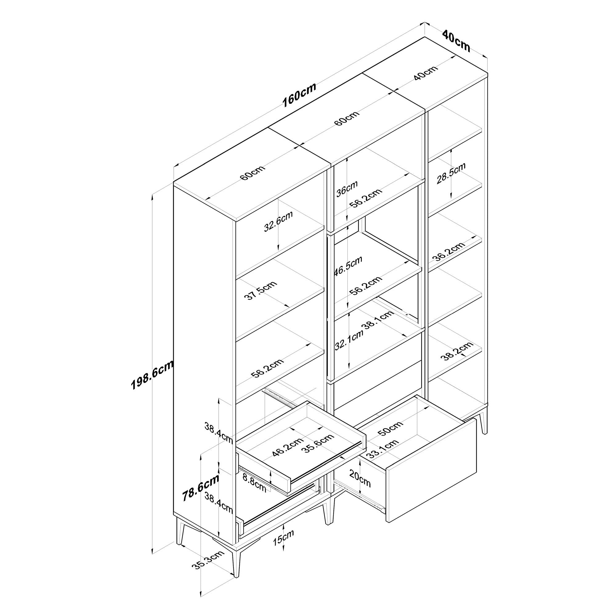Armário multiuso – 160 x 40 x 198,6 cm – Branco – 100% aglomerado de qualidade E1 revestido com melamina