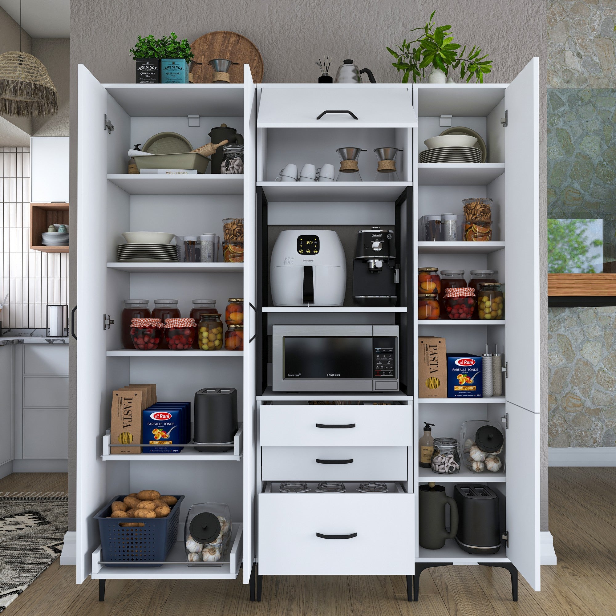 Armário multiuso – 160 x 40 x 198,6 cm – Branco – 100% aglomerado de qualidade E1 revestido com melamina