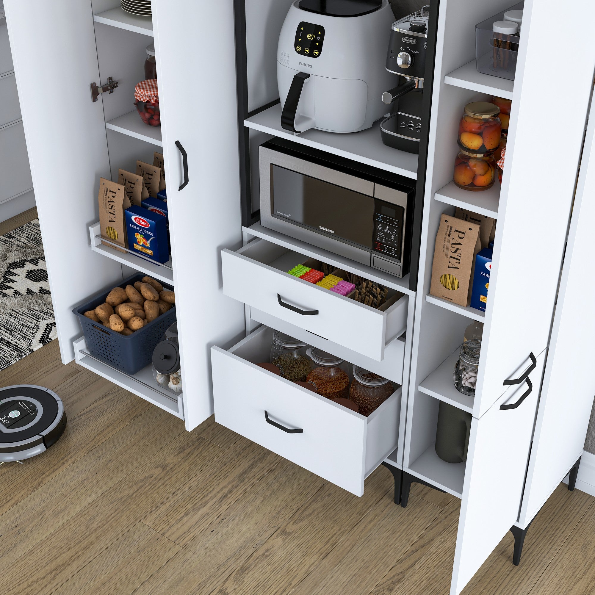 Armário multiuso – 160 x 40 x 198,6 cm – Branco – 100% aglomerado de qualidade E1 revestido com melamina