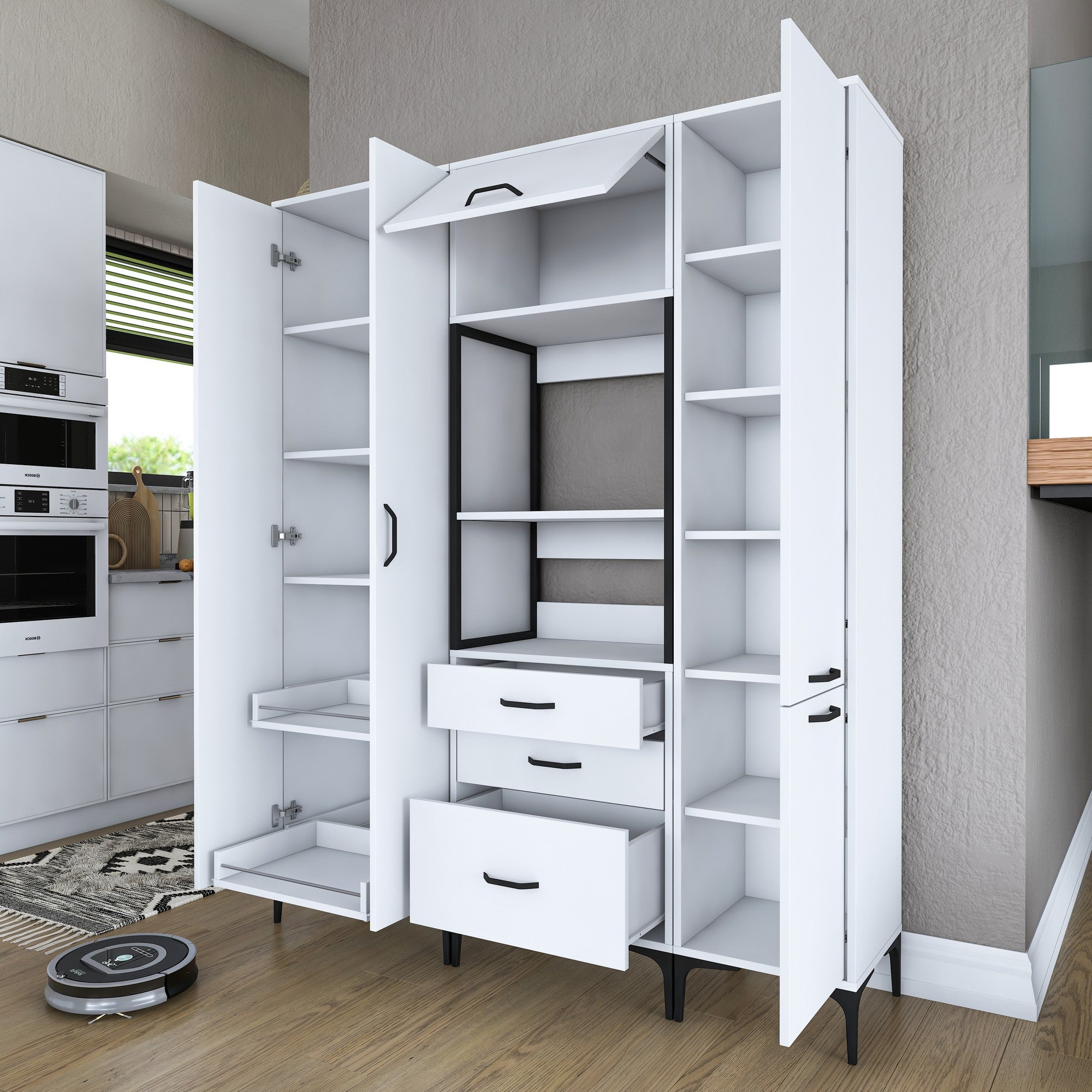 Armário multiuso – 160 x 40 x 198,6 cm – Branco – 100% aglomerado de qualidade E1 revestido com melamina