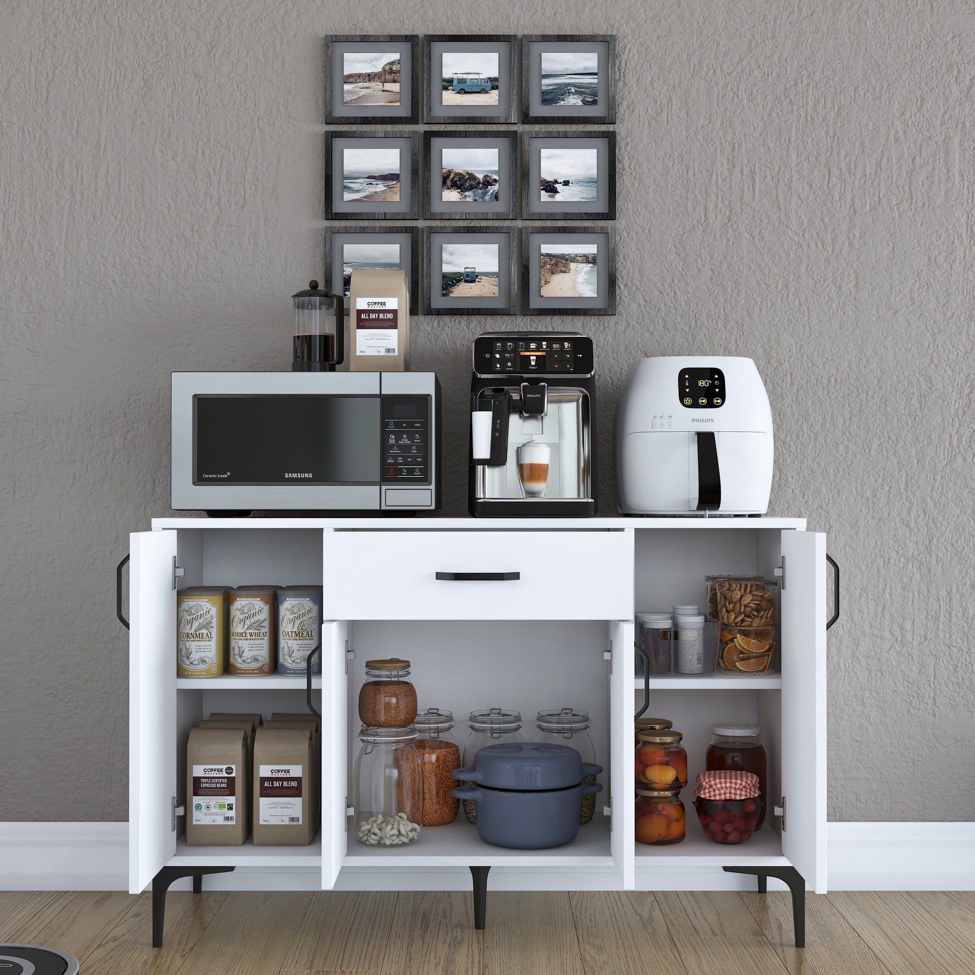 Armário multifuncional – 120 x 78,6 x 40 cm – branco – aglomerado