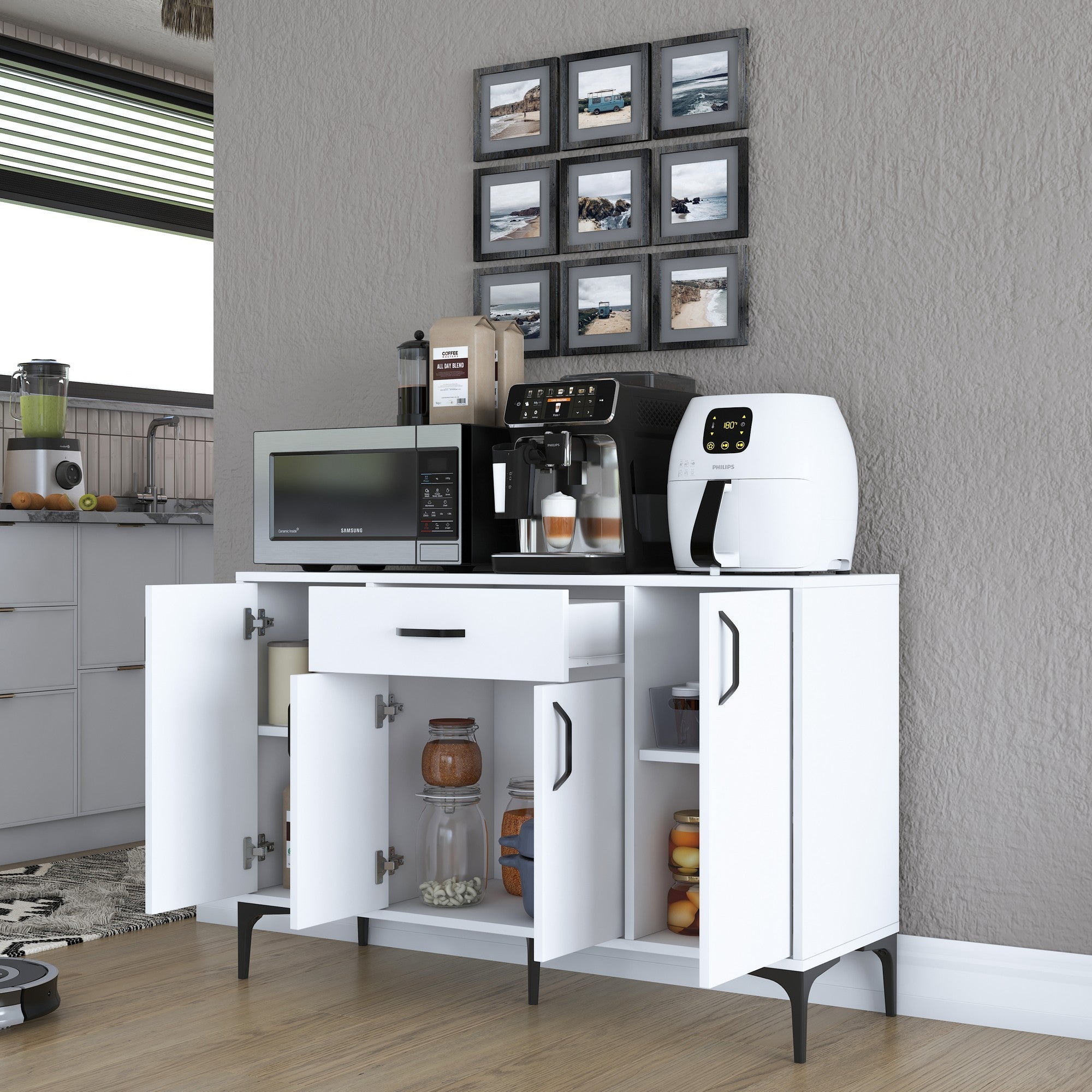 Armário multifuncional – 120 x 78,6 x 40 cm – branco – aglomerado