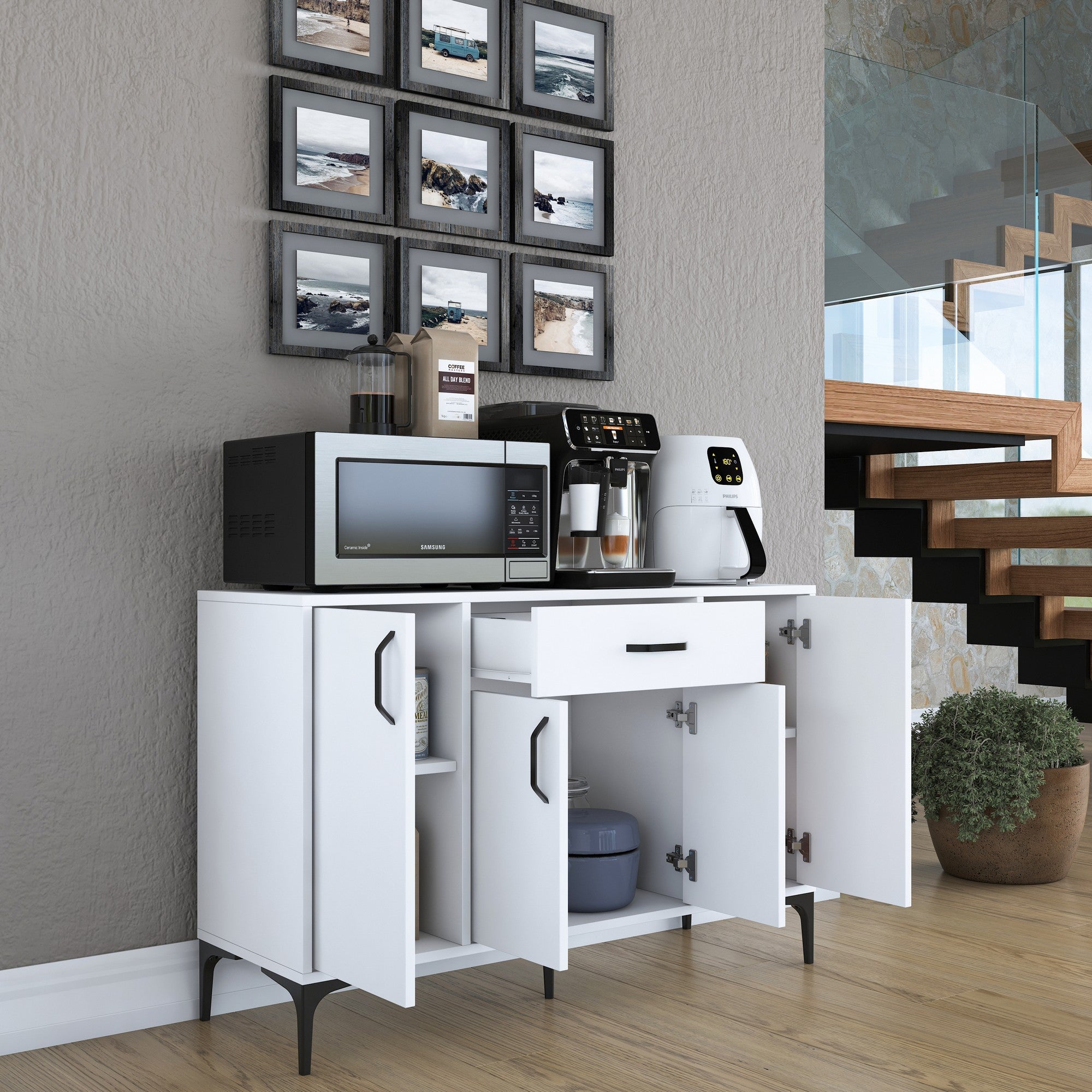 Armário multifuncional – 120 x 78,6 x 40 cm – branco – aglomerado