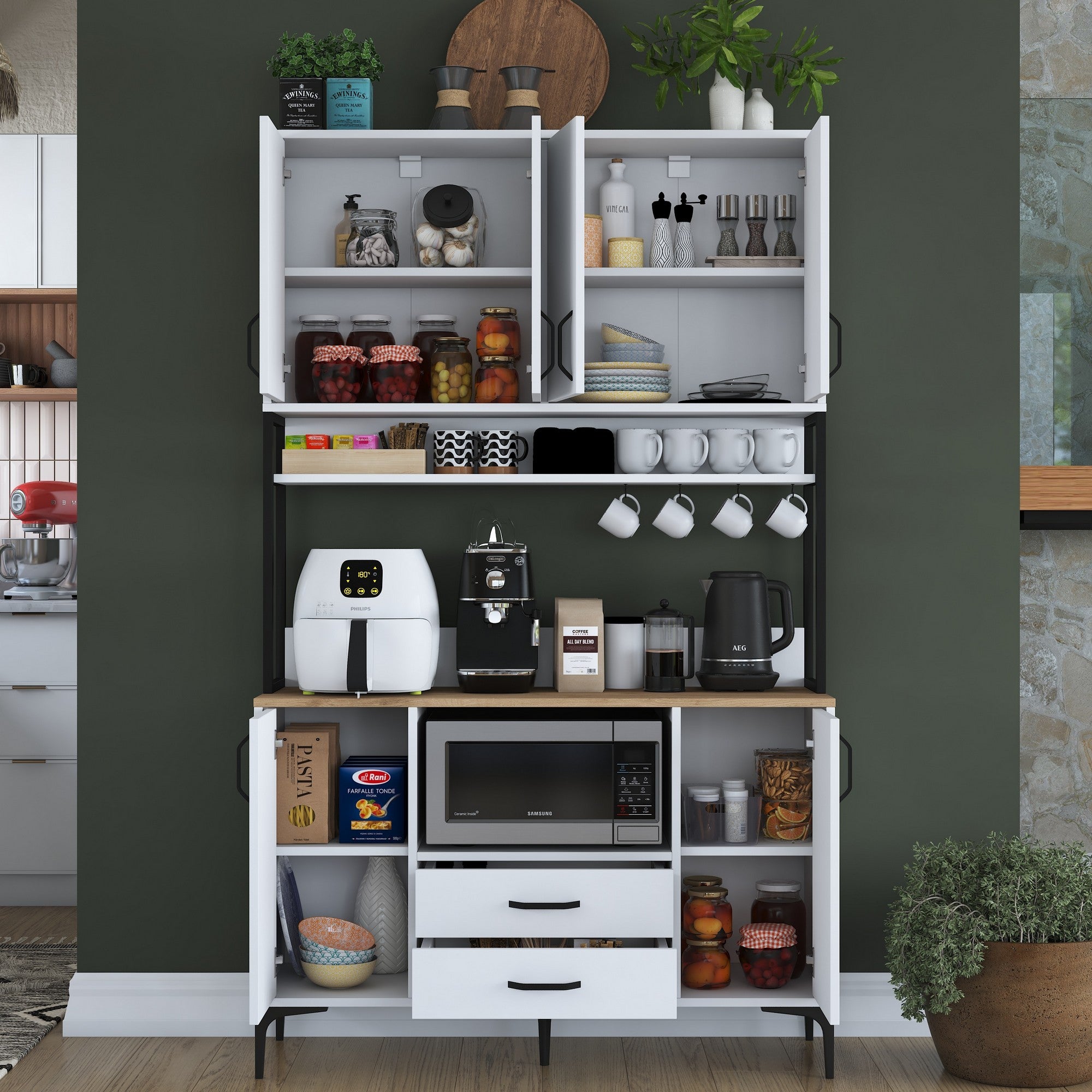 Armário multiuso – 120 x 198,6 x 38 cm – Branco e nogueira – Aglomerado E1 100% revestido em melamina