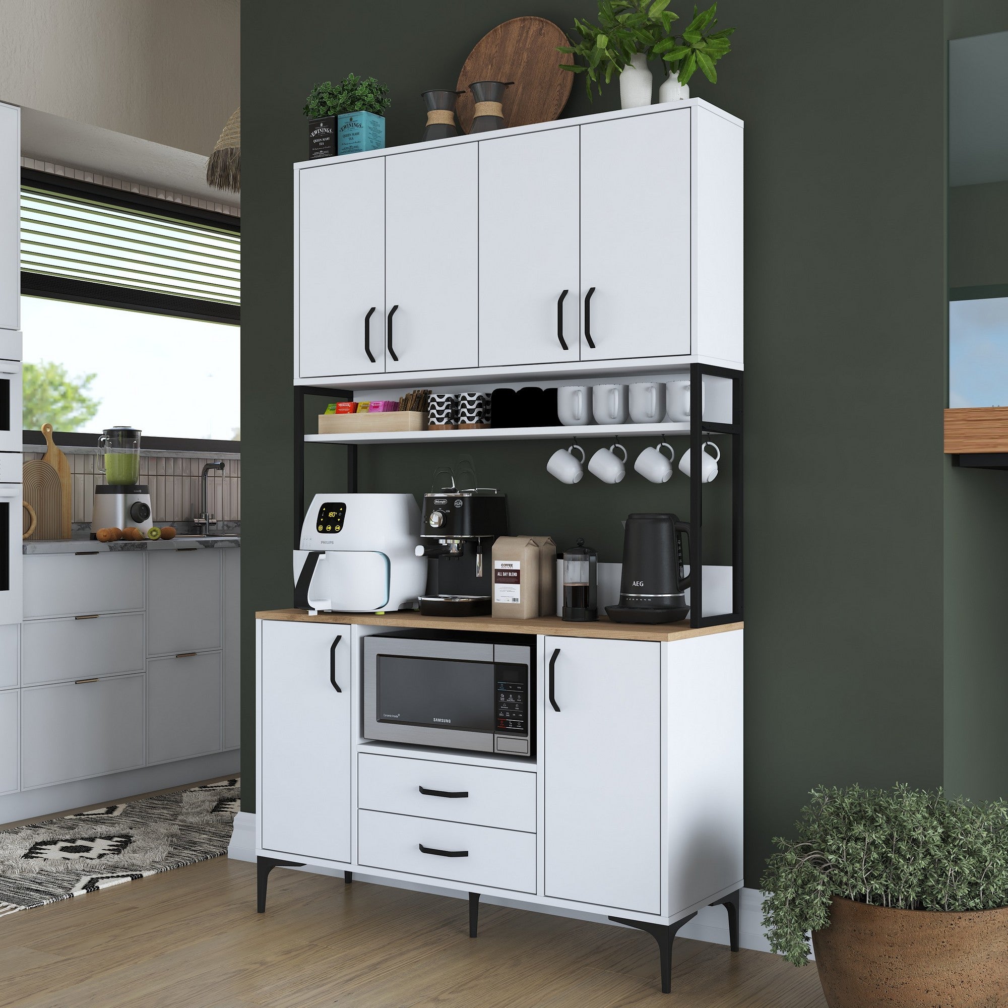 Armário multiuso – 120 x 198,6 x 38 cm – Branco e nogueira – Aglomerado E1 100% revestido em melamina