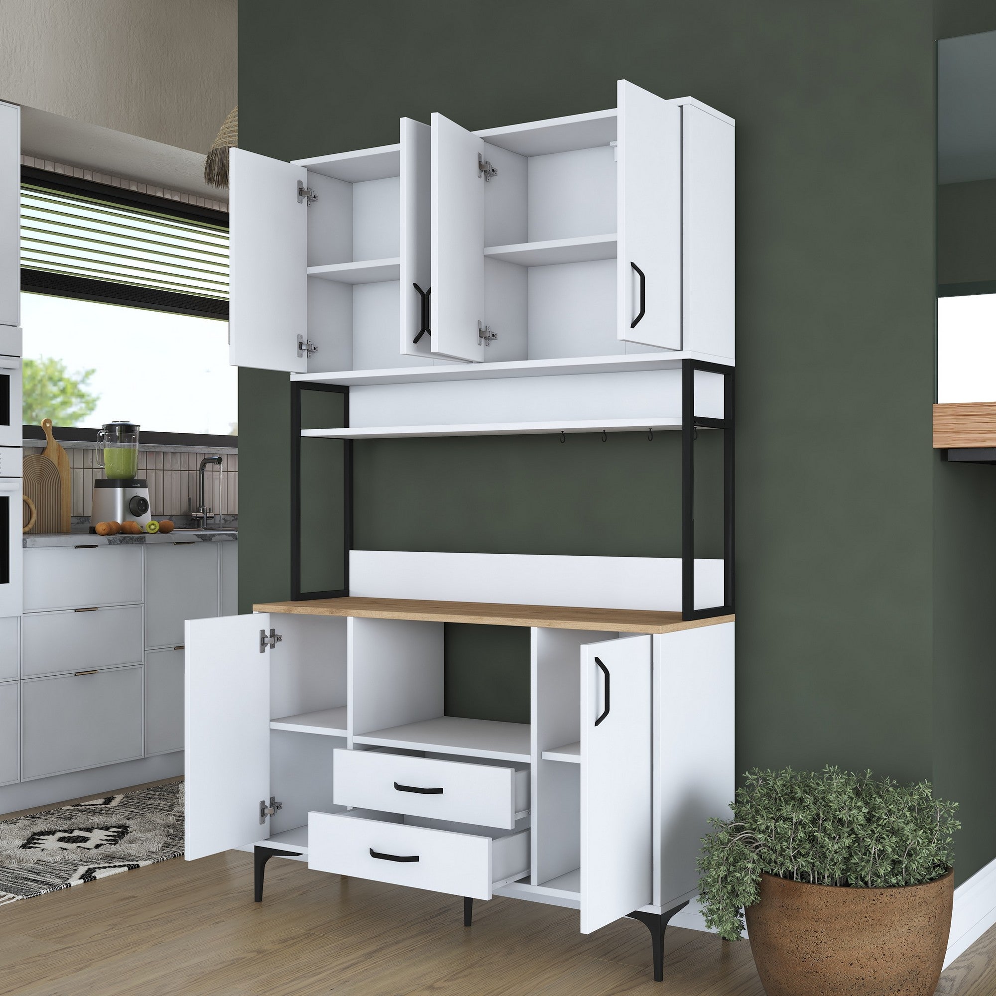 Armário multiuso – 120 x 198,6 x 38 cm – Branco e nogueira – Aglomerado E1 100% revestido em melamina