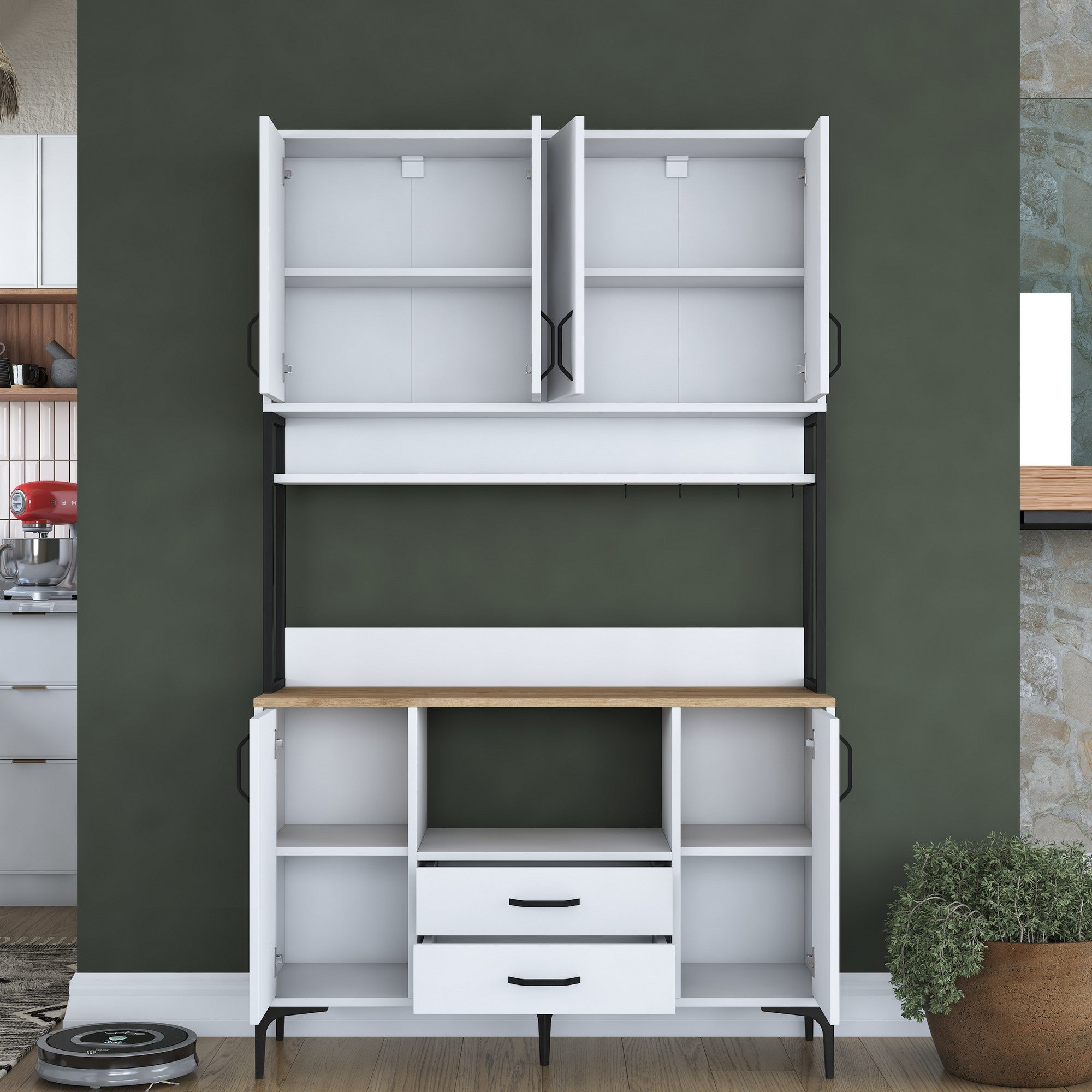 Armário multiuso – 120 x 198,6 x 38 cm – Branco e nogueira – Aglomerado E1 100% revestido em melamina