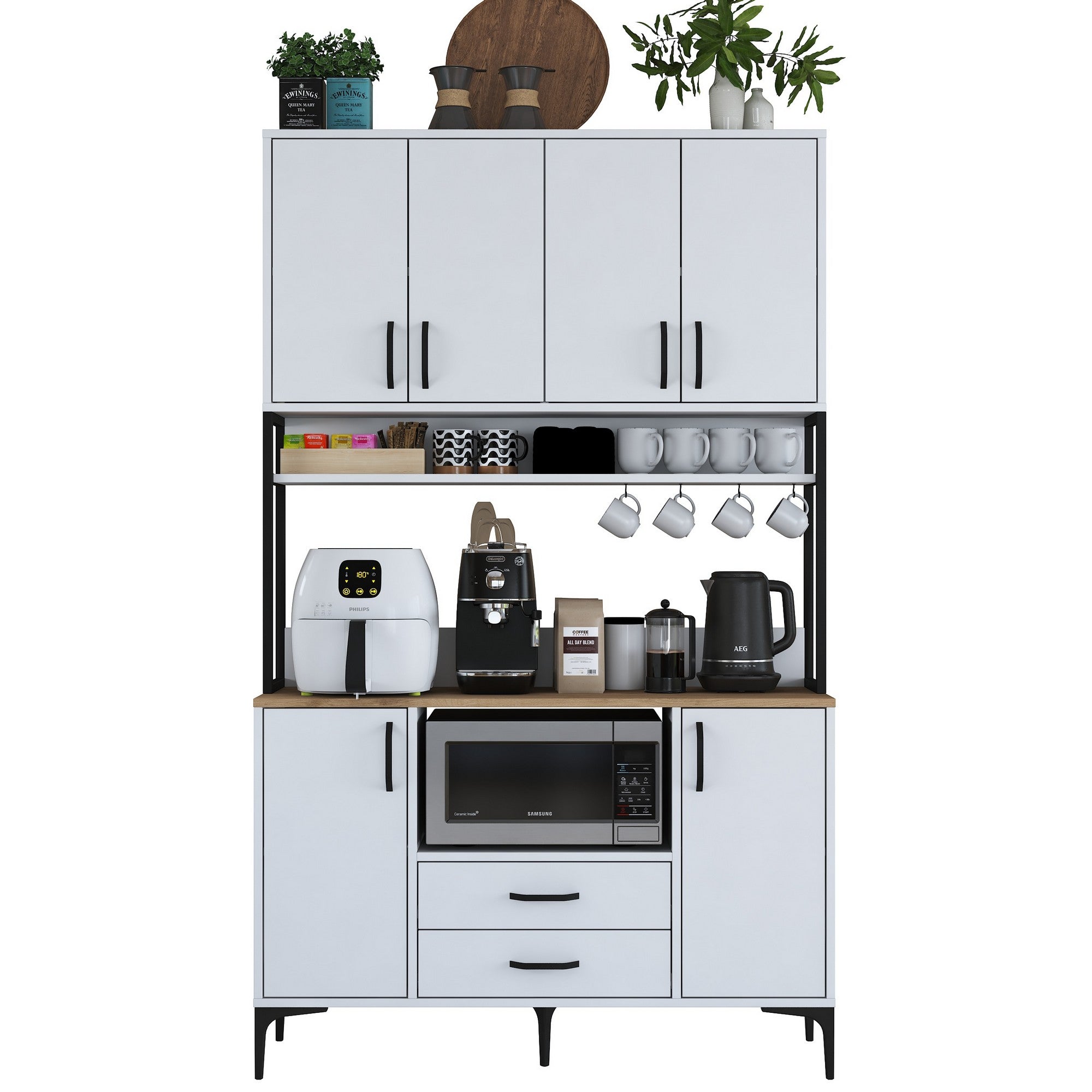 Armário multiuso – 120 x 198,6 x 38 cm – Branco e nogueira – Aglomerado E1 100% revestido em melamina