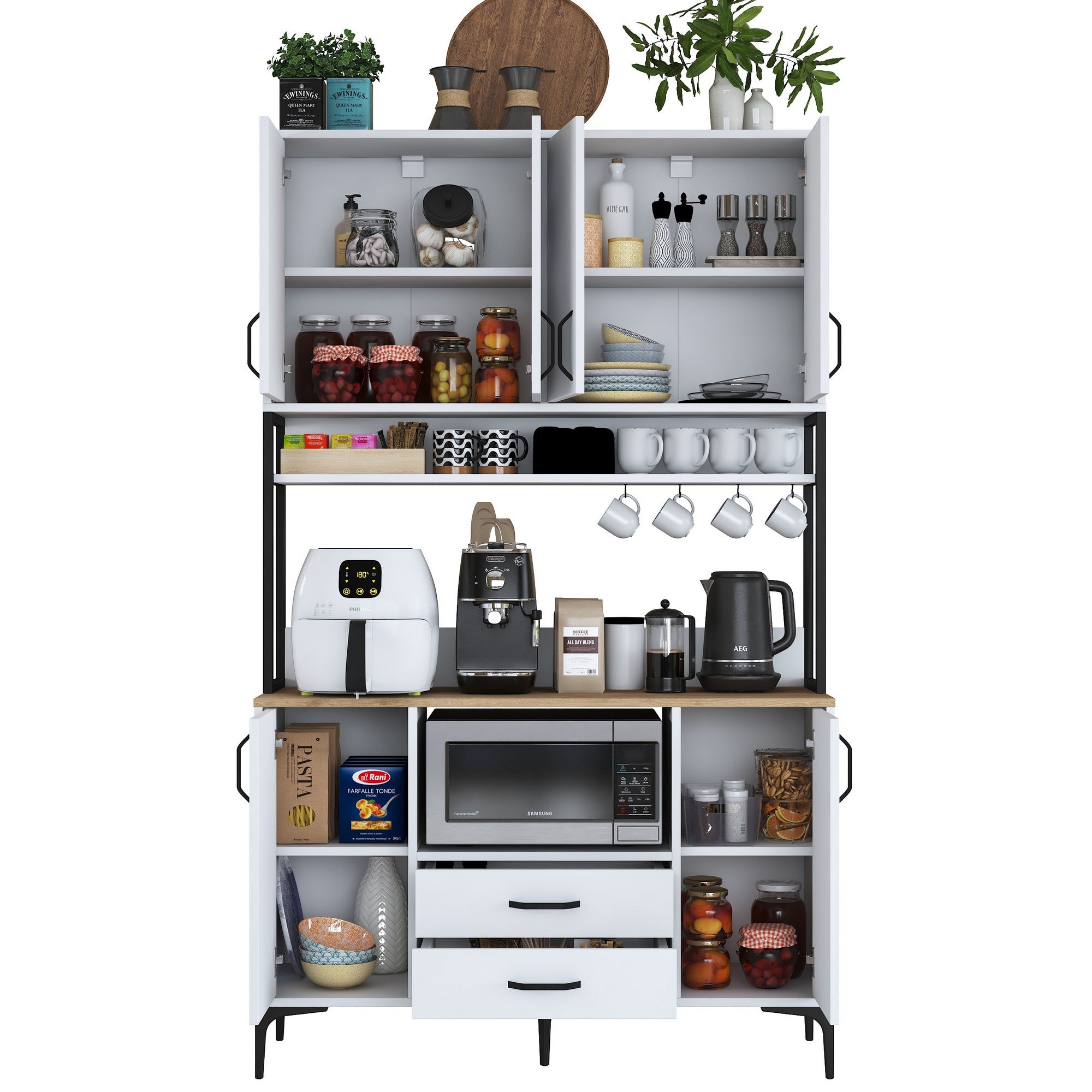 Armário multiuso – 120 x 198,6 x 38 cm – Branco e nogueira – Aglomerado E1 100% revestido em melamina