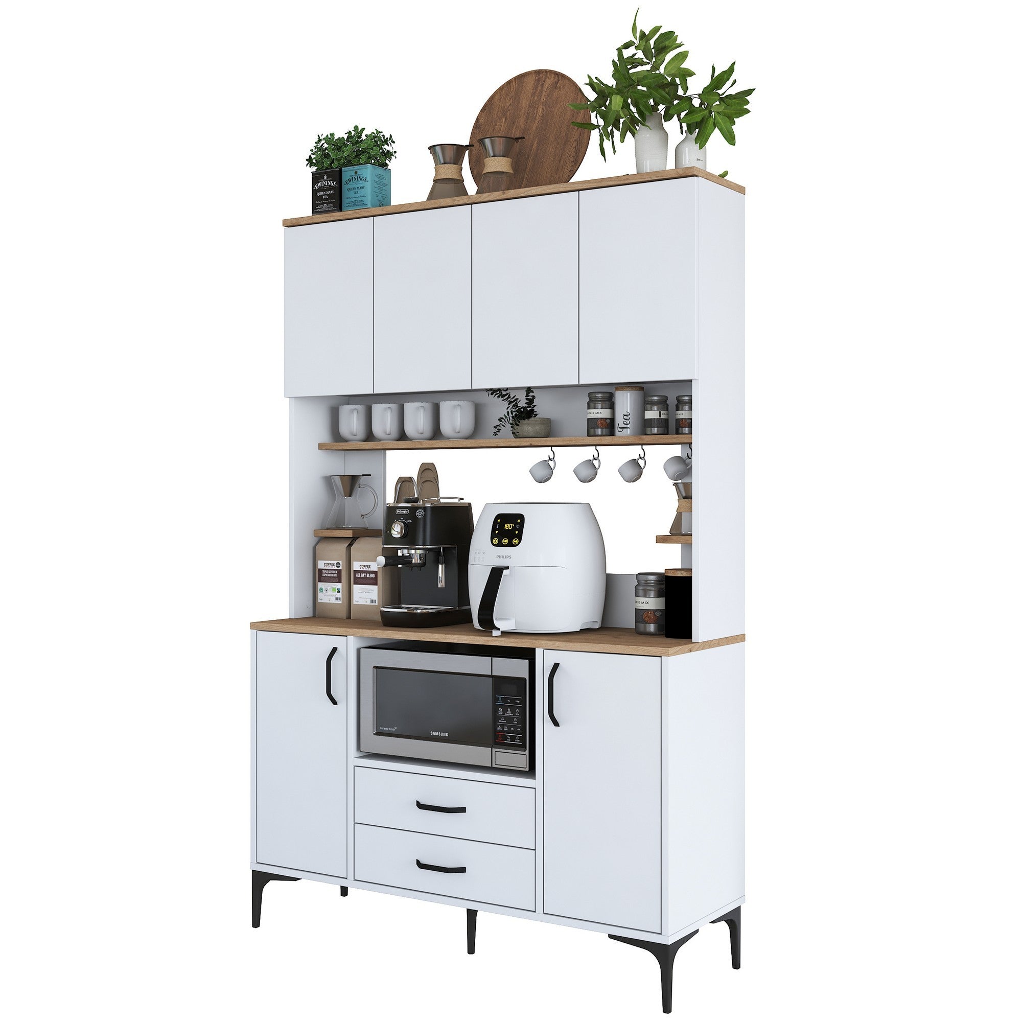 Armário multifuncional – 120 x 40 x 184,2 cm – Branco e Nogal – Aglomerado