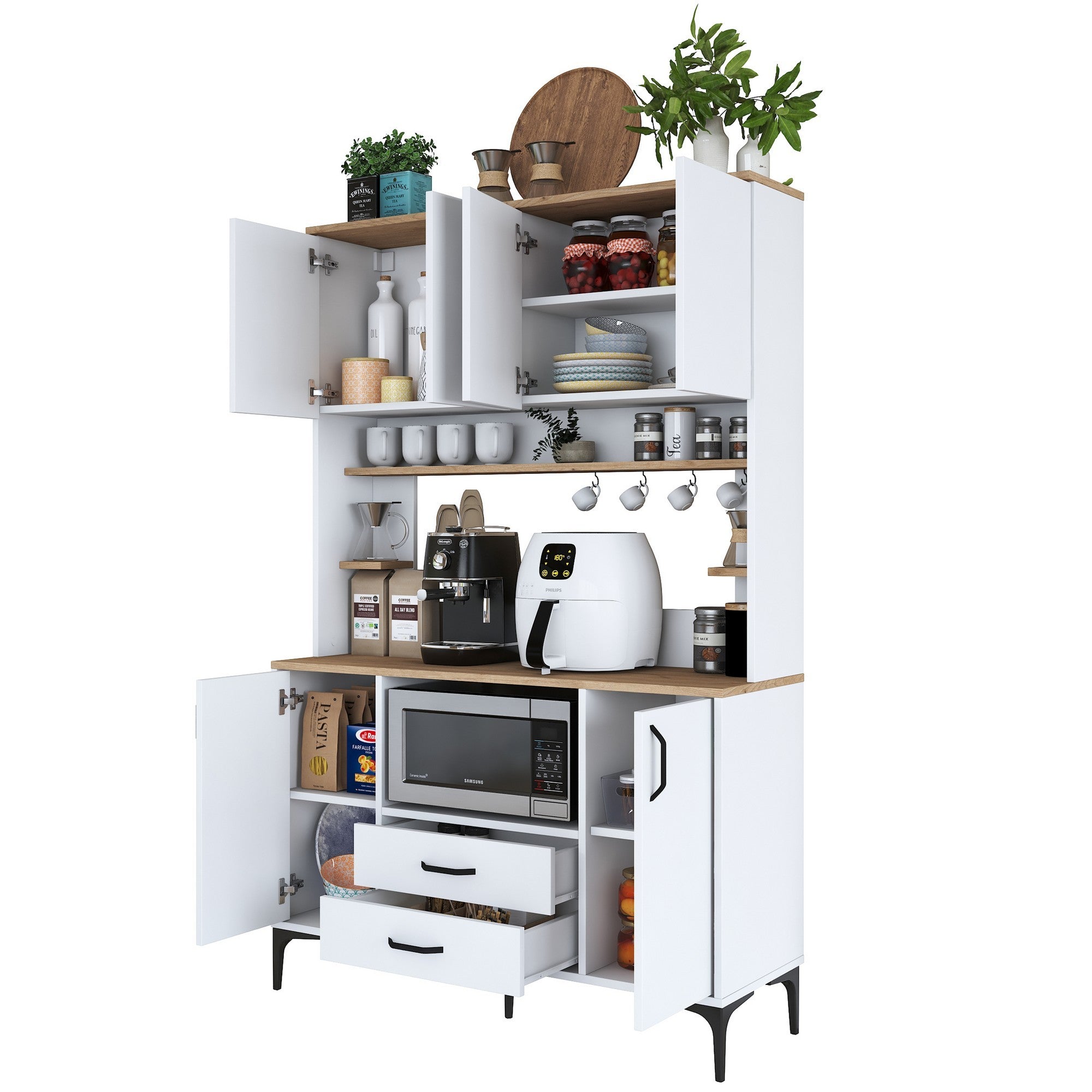 Armário multifuncional – 120 x 40 x 184,2 cm – Branco e Nogal – Aglomerado