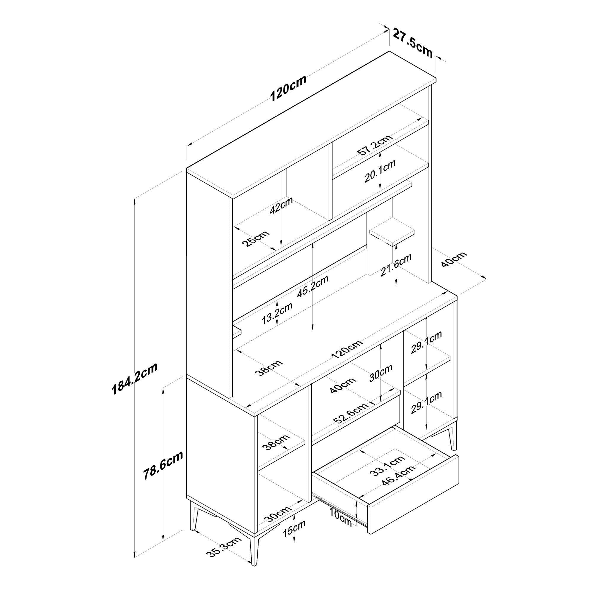 Armário multifuncional – 120 x 40 x 184,2 cm – Branco e Nogal – Aglomerado