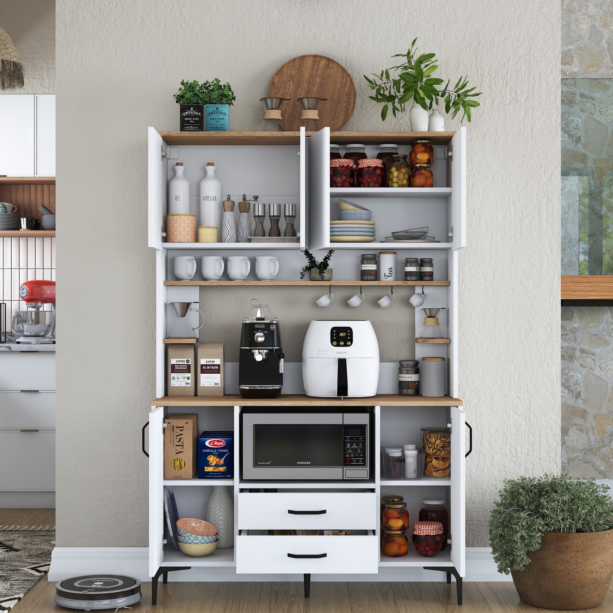 Armário multifuncional – 120 x 40 x 184,2 cm – Branco e Nogal – Aglomerado