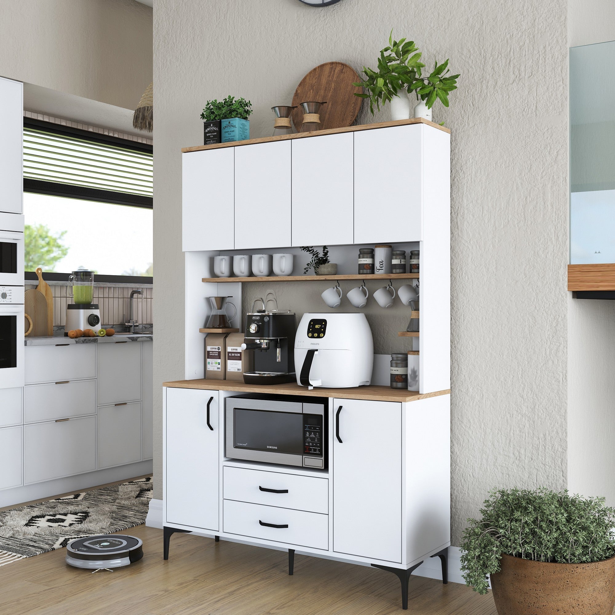 Armário multifuncional – 120 x 40 x 184,2 cm – Branco e Nogal – Aglomerado