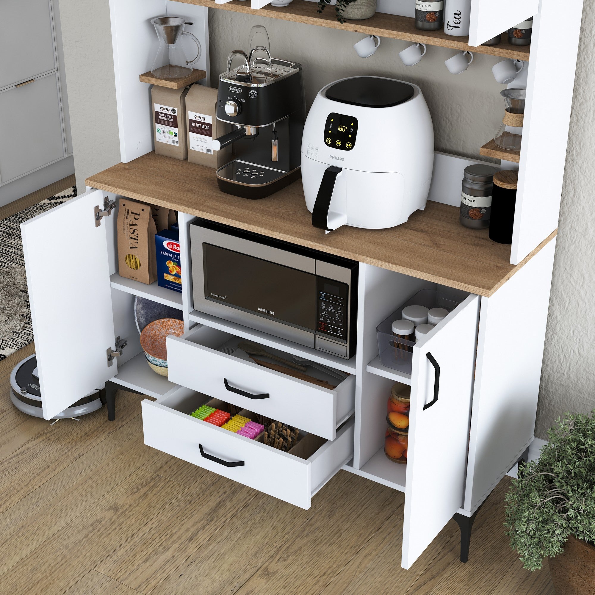 Armário multifuncional – 120 x 40 x 184,2 cm – Branco e Nogal – Aglomerado