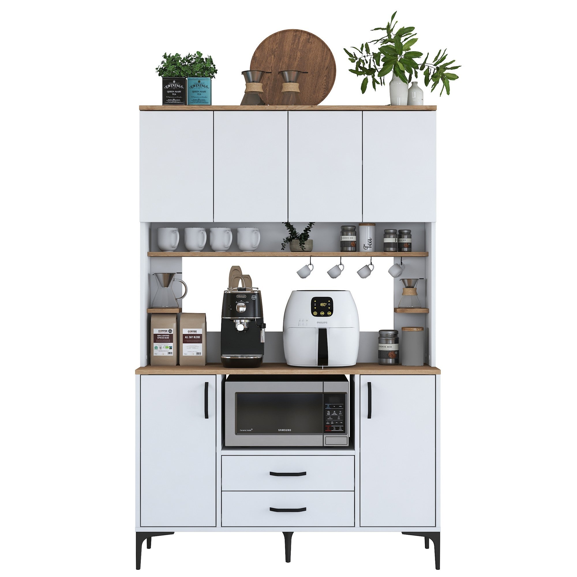 Armário multifuncional – 120 x 40 x 184,2 cm – Branco e Nogal – Aglomerado