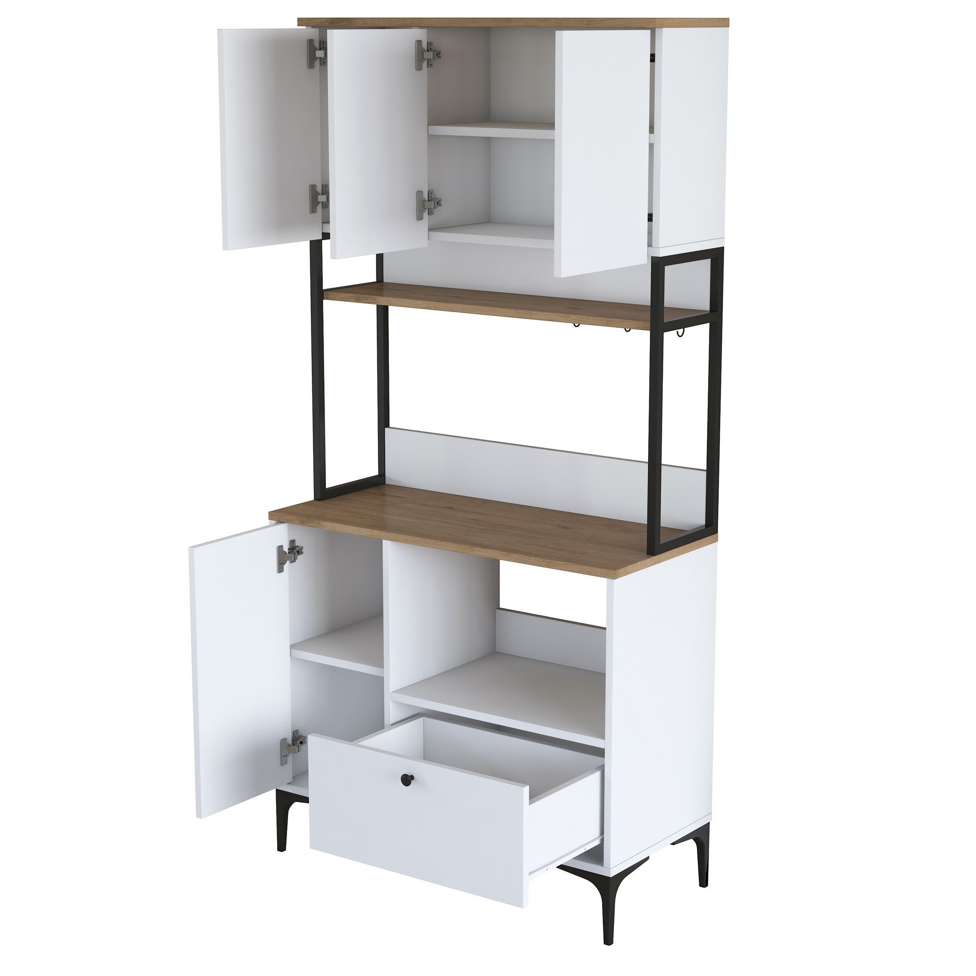 Armário multiuso – 90 x 38 x 184,2 cm – Branco e Nogueira – Aglomerado E1